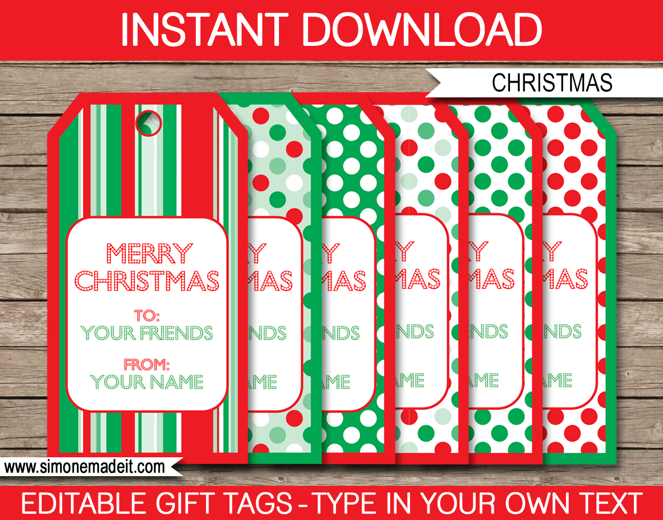 Christmas Gift Tags Template - Red & Green inside Editable Christmas Gift Tags Printable