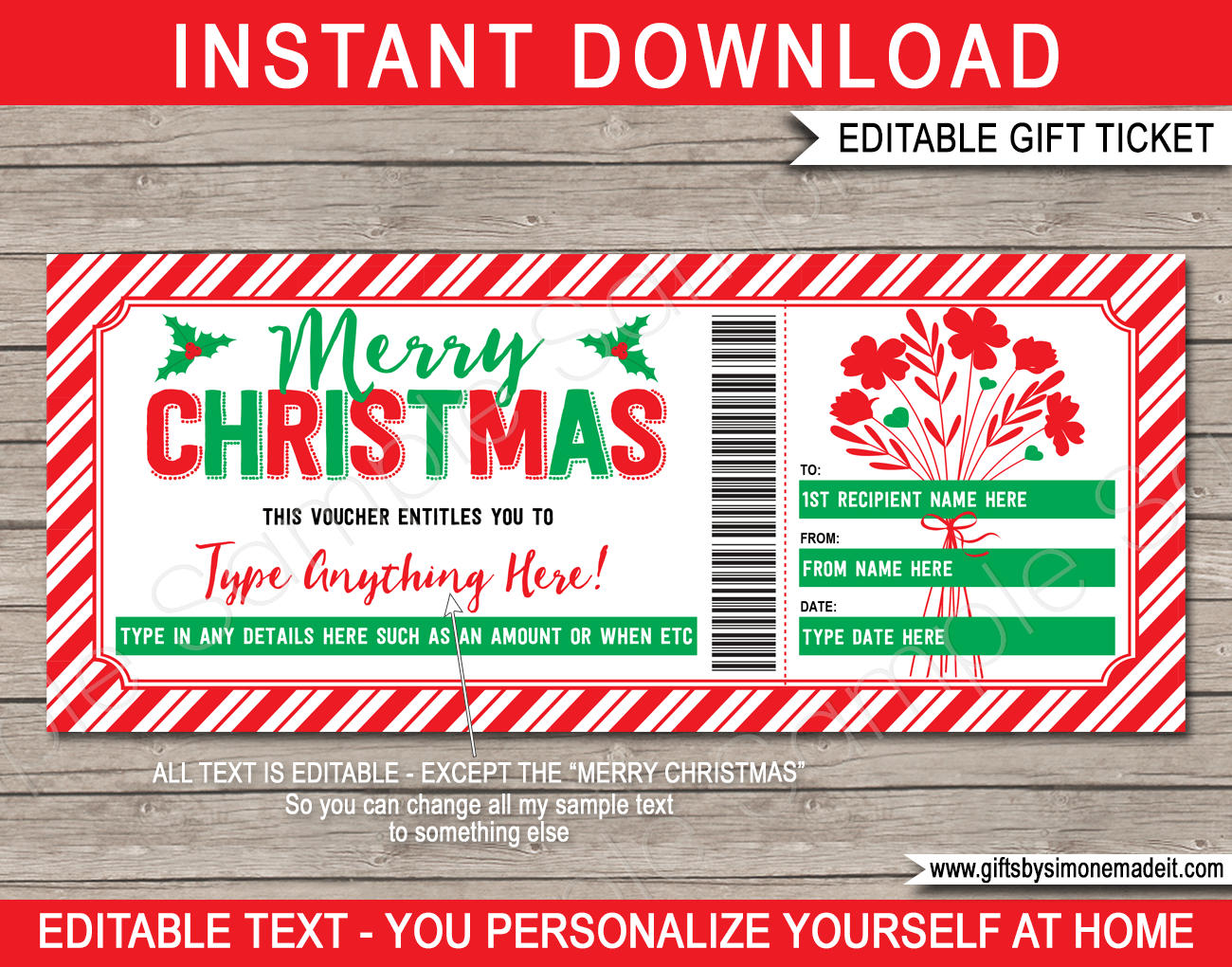 Christmas Gift Voucher Template - Flowers with Christmas Gift Template Printable