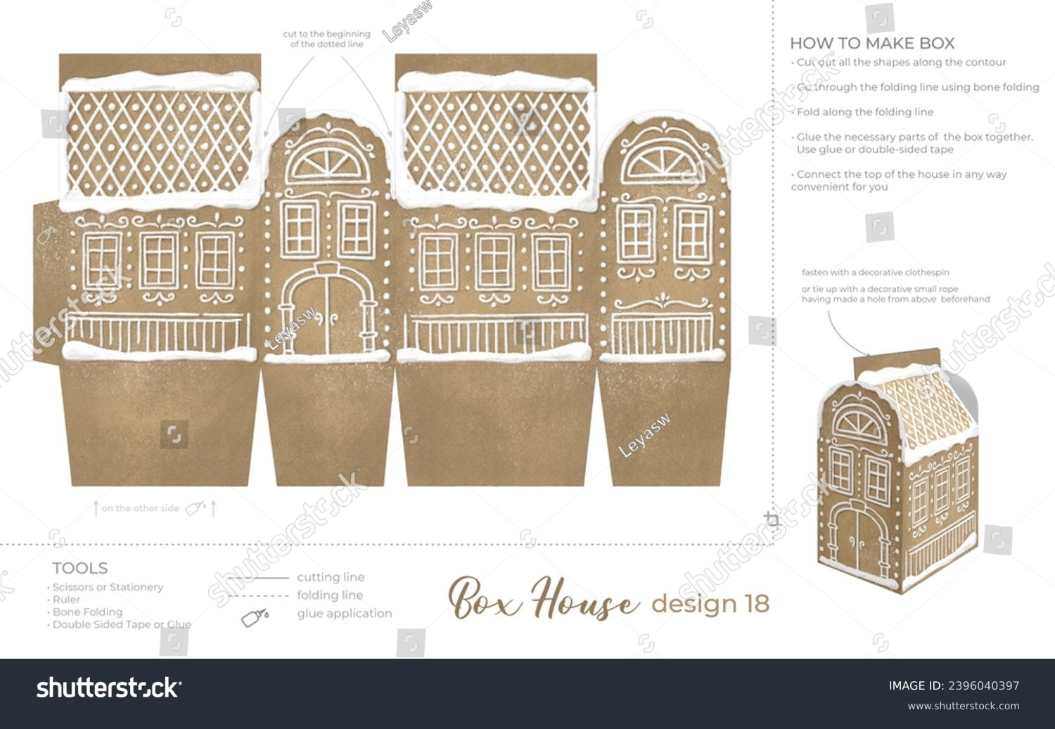 Christmas Gingerbread Village Paper House Template Stock within Gingerbread House Village Template