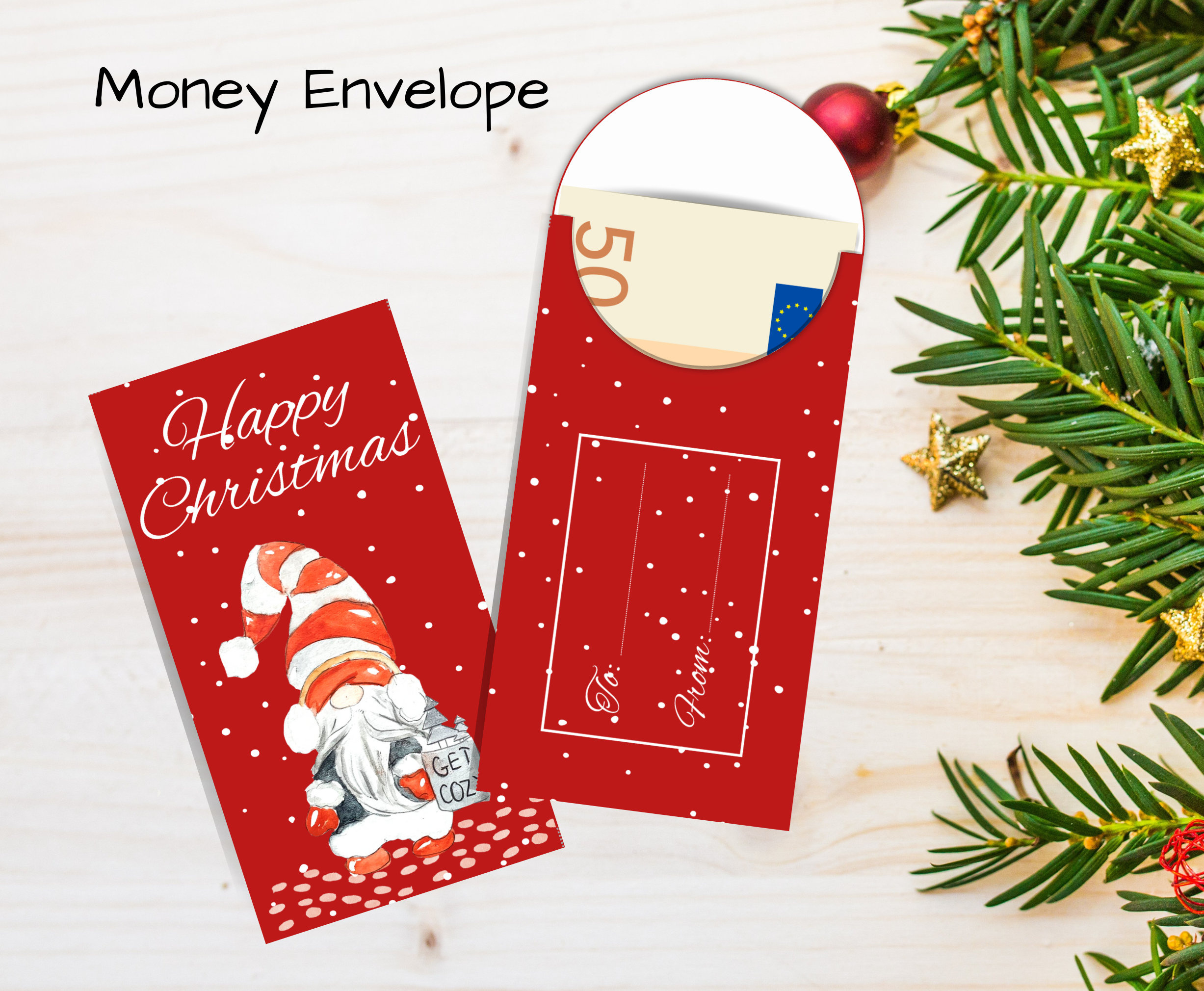 Christmas Gnome Money Holder: Printable Cash Gift Envelope (Pdf throughout Christmas Cash Envelope Printable