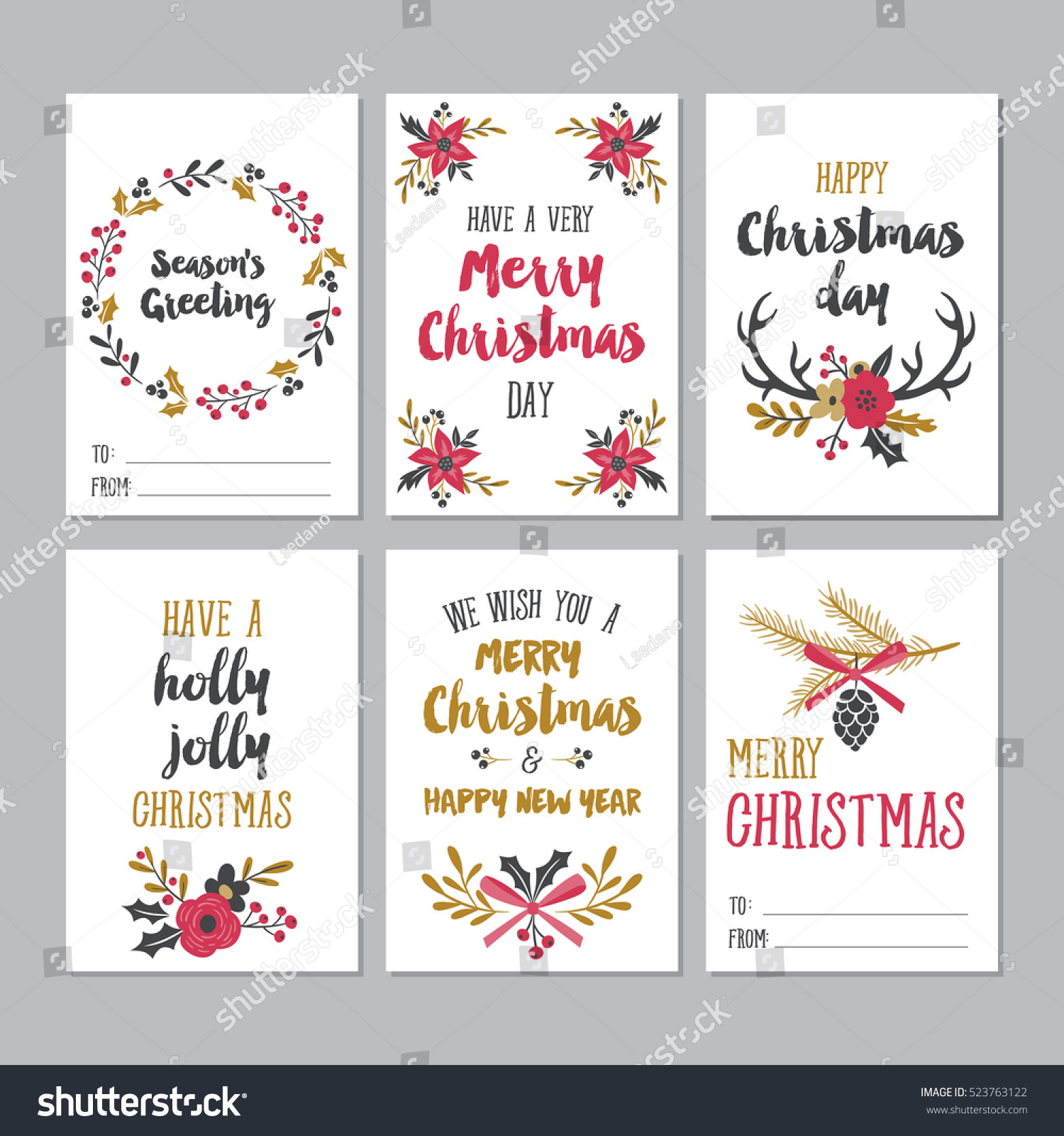 Christmas Greeting Printable Cards Cute Floral Stock Vector intended for Printable Christmas Sayings For Card