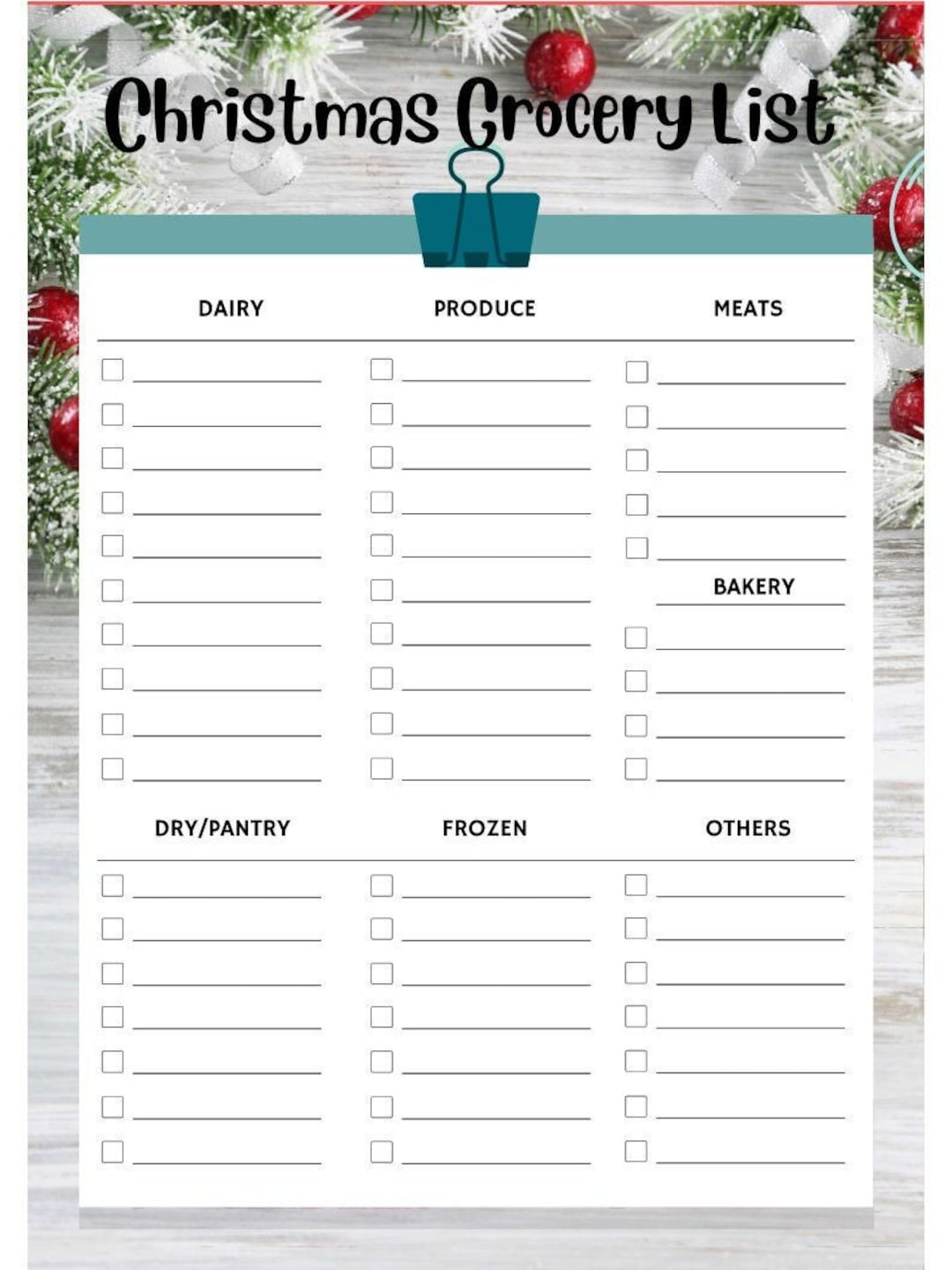 Christmas Grocery List Template - Etsy for Christmas Grocery Shopping List Printable