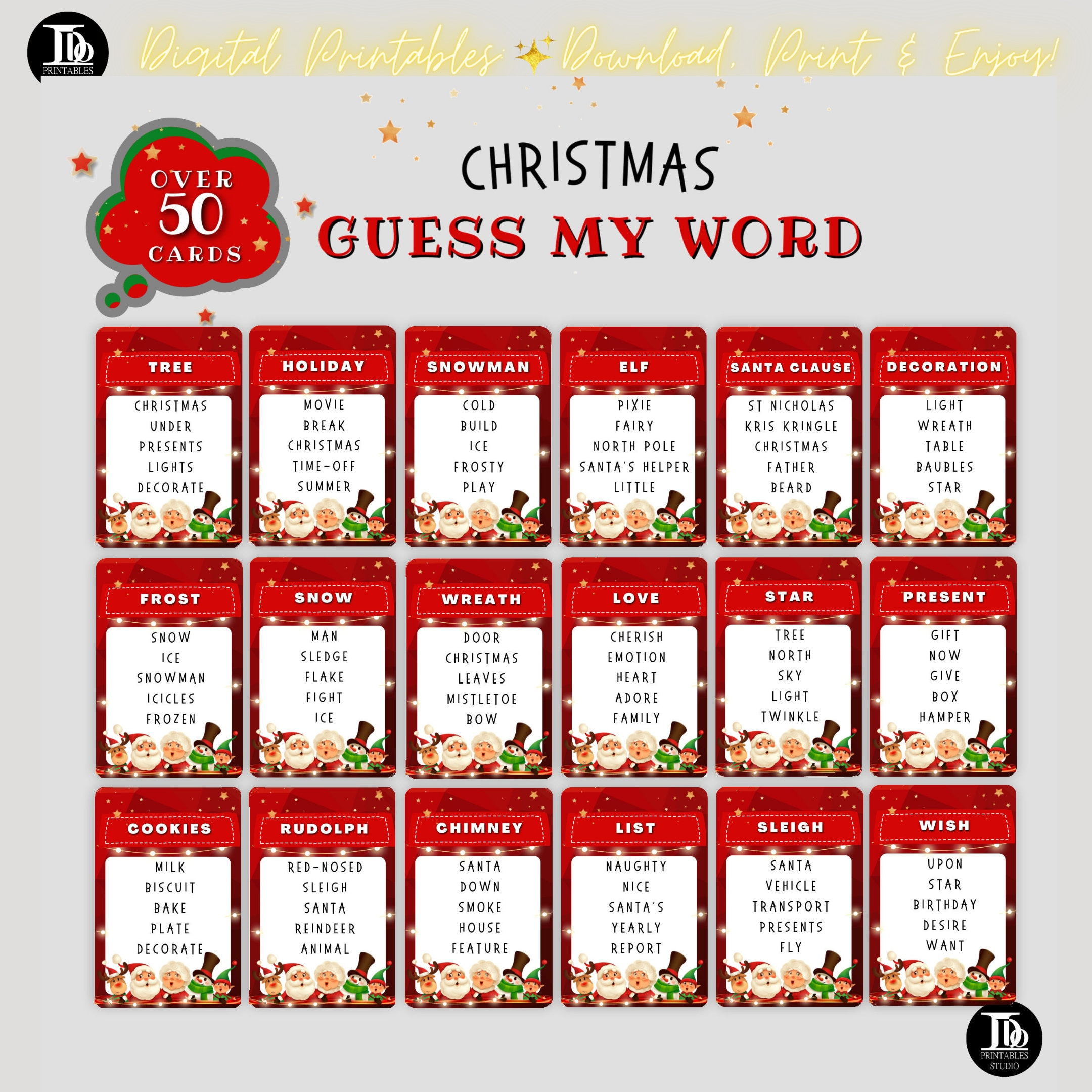 Christmas Guess The Word Game Printable Christmas Word Game Cards regarding Christmas Password Game Printable