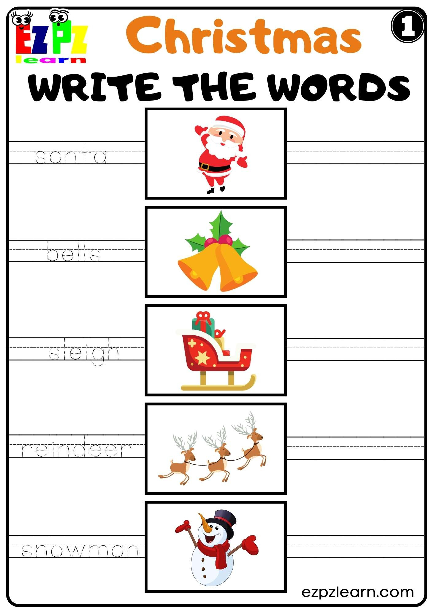 Christmas Holiday Write The Words Set 1 For Kids K5 And Esl Free pertaining to Christmas Verbs Worksheets