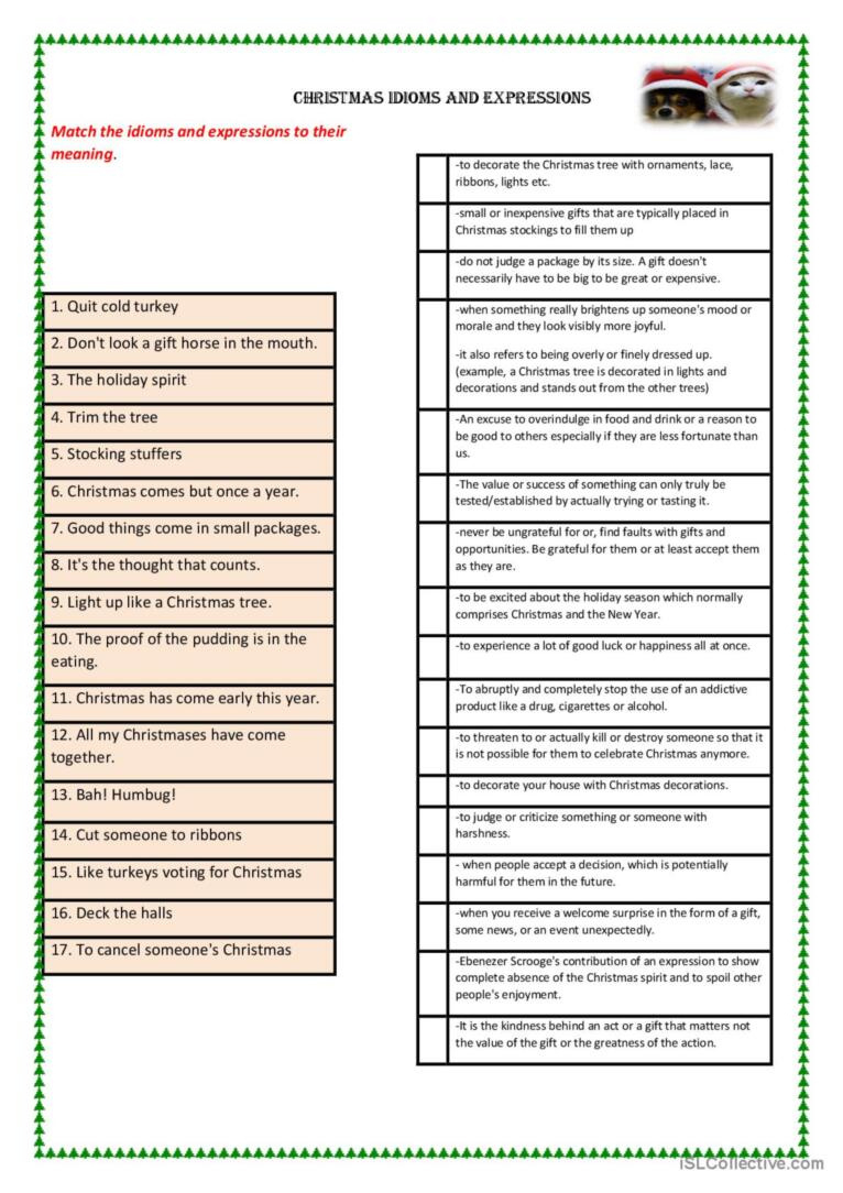 Christmas Idioms And Expressions Gen…: English Esl Worksheets Pdf regarding Christmas Idioms Worksheet