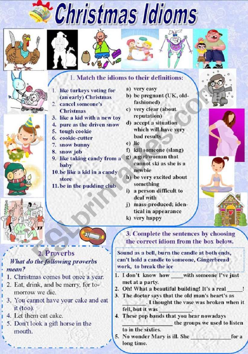Christmas Idioms And Proverbs (With Keys) - Esl Worksheetelfelena with Christmas Idioms Worksheet