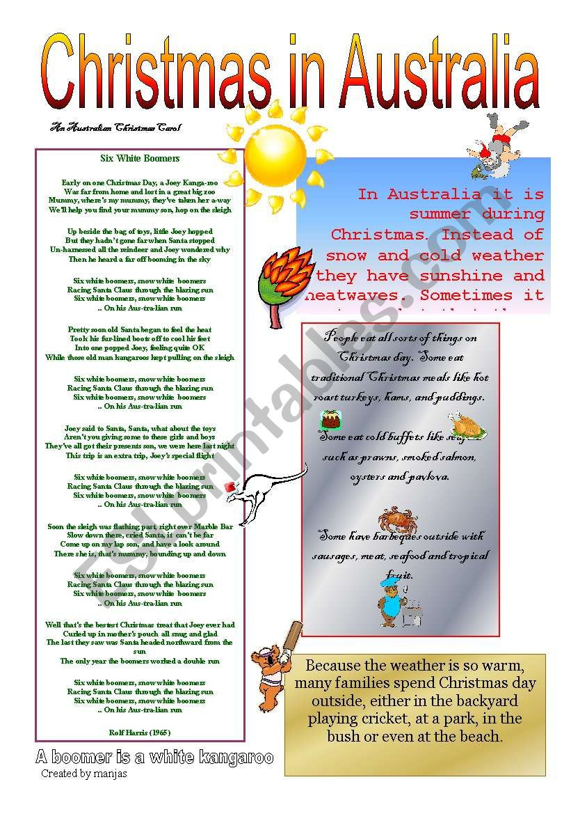 Christmas In Australia - Esl Worksheetmanjas within Christmas in Australia Worksheets