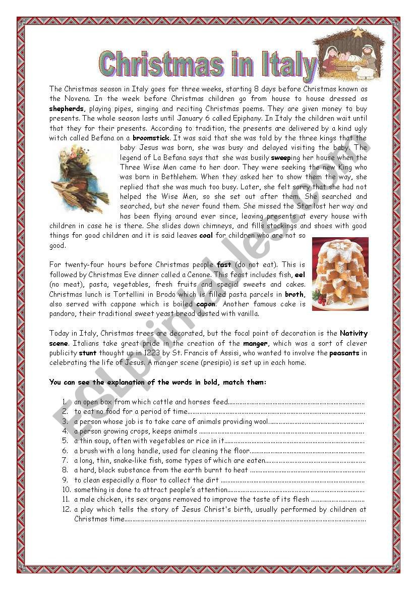 Christmas In Italy With Key - Esl Worksheetsaskat3 with Christmas In Italy Worksheets