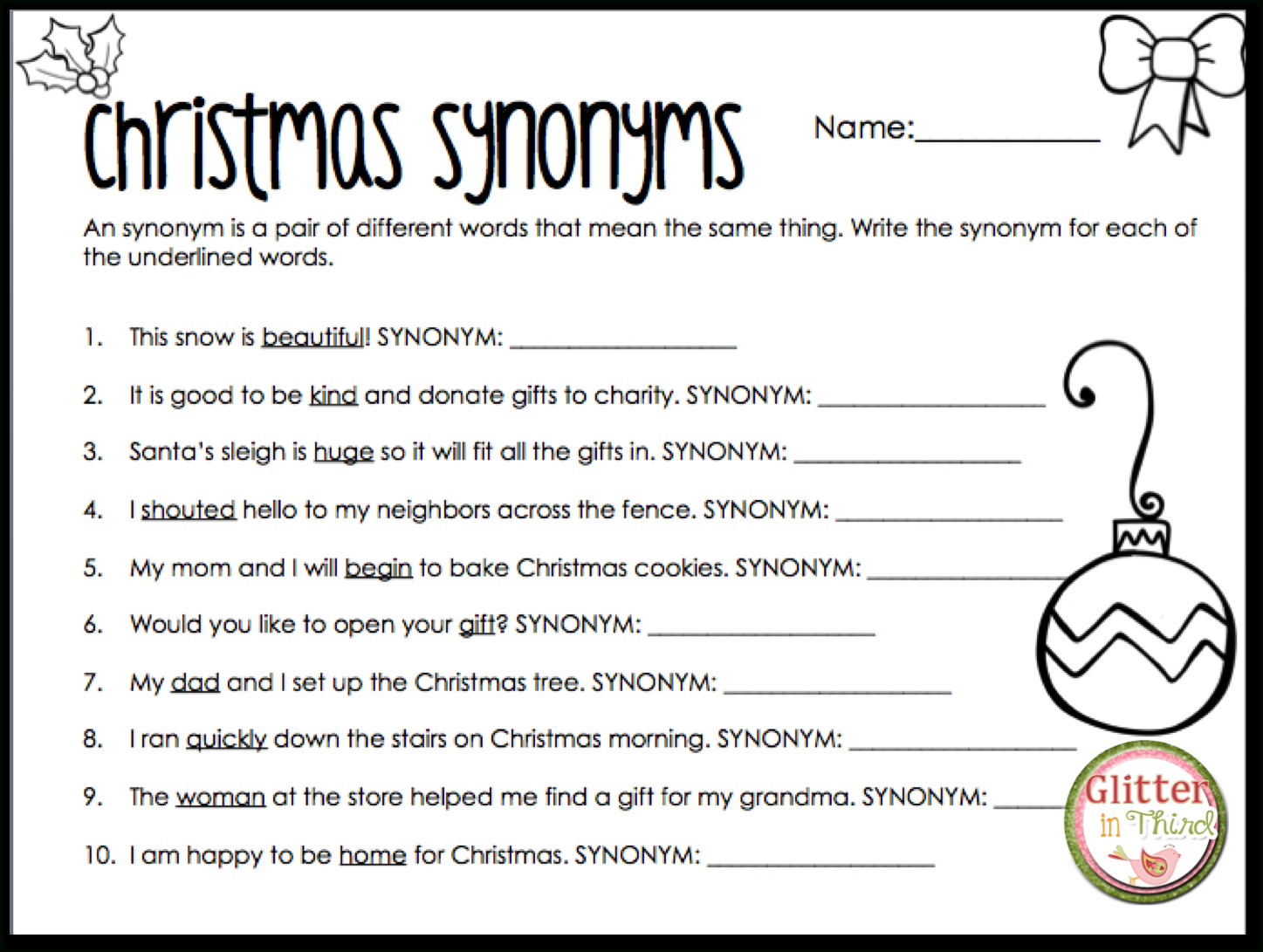 Christmas In The Classroom! - Glitter In Third - Worksheets Library regarding Christmas Synonyms And Antonyms Worksheets