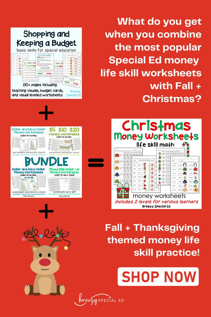 Christmas Life Skill Money Math + Budget Worksheets For Special with Christmas Money Math Worksheets