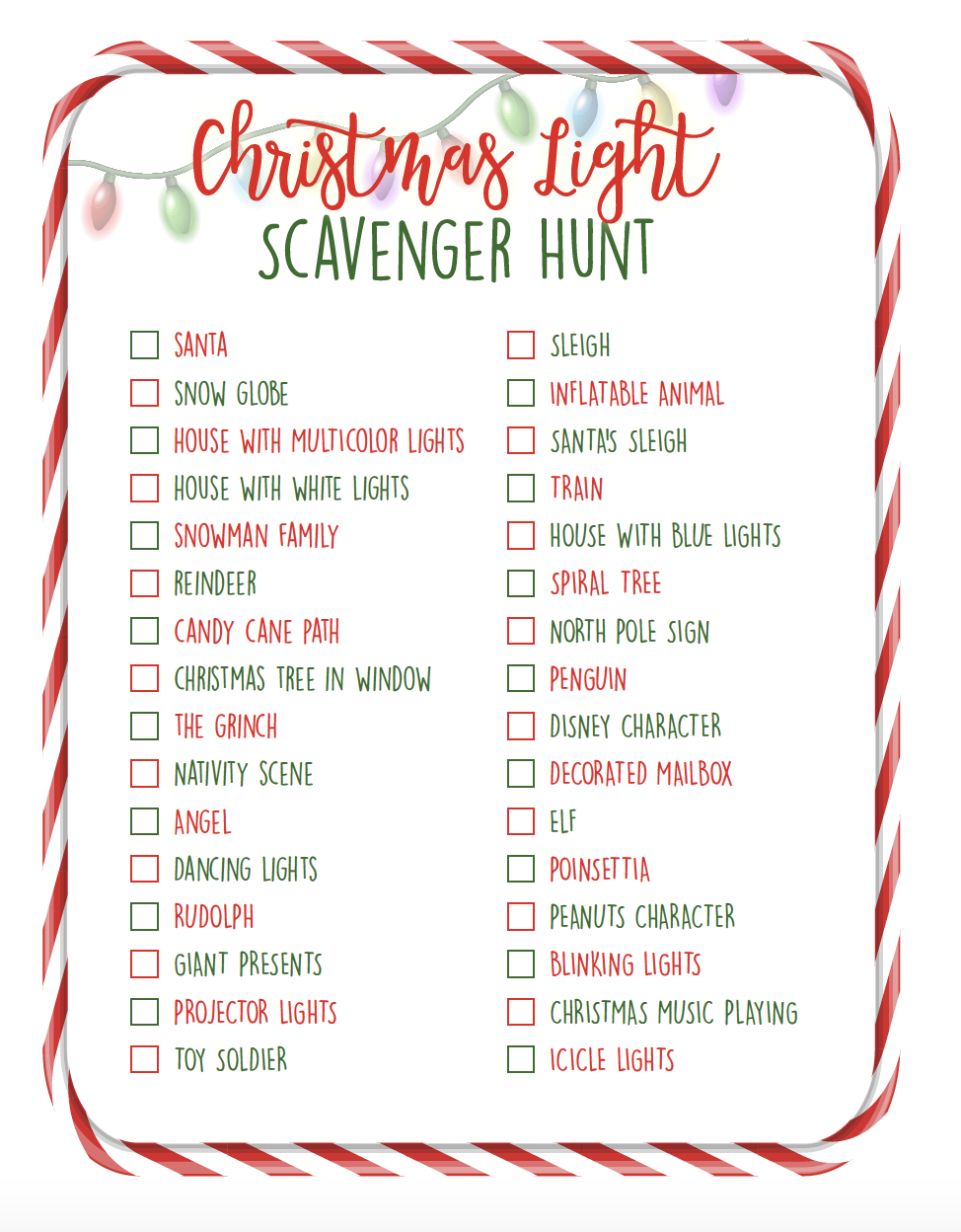 Christmas Light Scavenger Hunt – Love On A Budget pertaining to Christmas Light Scavenger Hunt List Printable