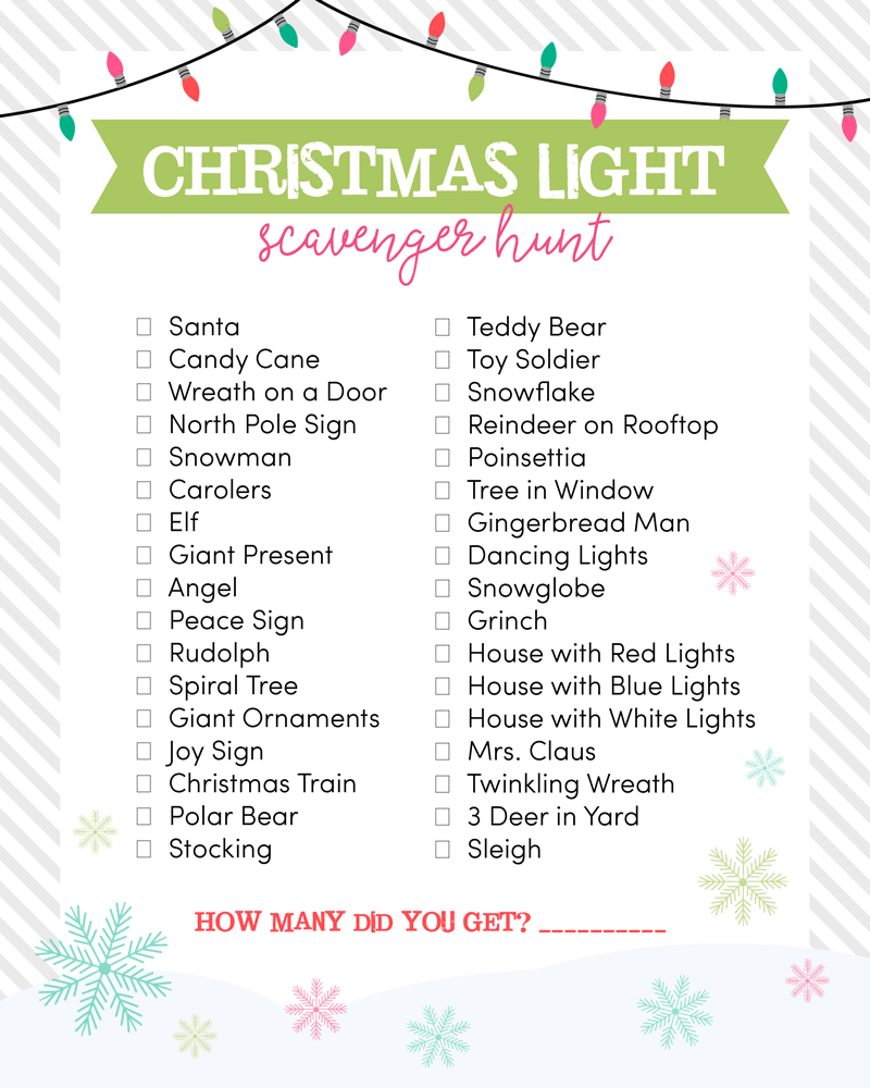 Christmas Light Scavenger Hunt regarding Christmas Light Scavenger Hunt List Printable