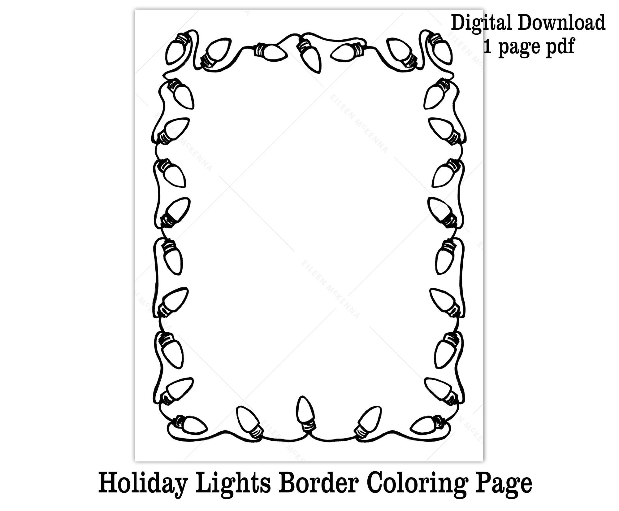 Christmas Lights Coloring Page Border, Letter To Santa (Digital inside Printable Christmas Border Black and White