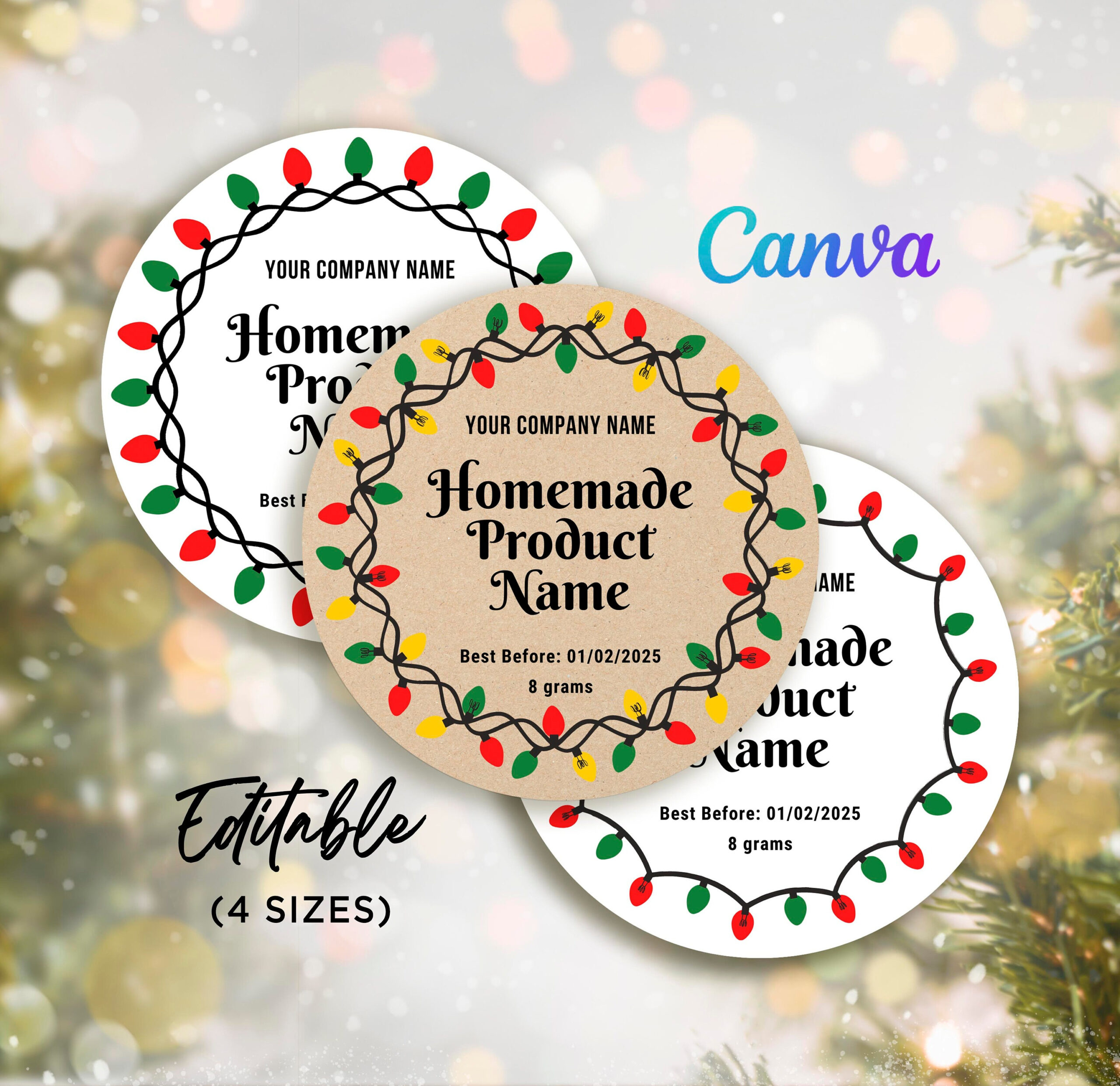 Christmas Lights Round Labels, Printable Christmas Round Tags in Round Printable Christmas Tags