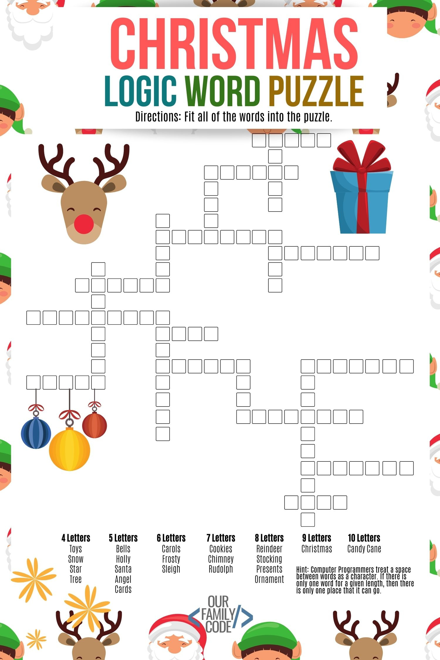 Christmas Logic Word Puzzle For Kids - Our Family Code with Christmas Logic Puzzles Printable Free