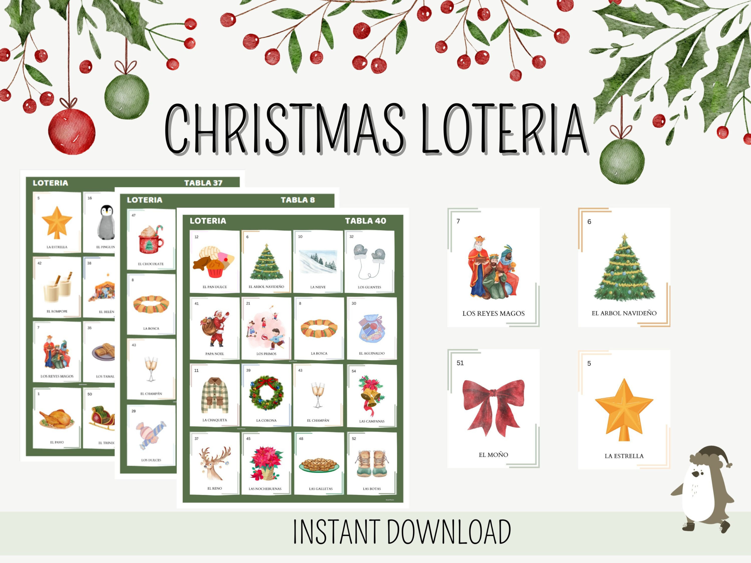 Christmas Loteria/ Printable Christmas Loteria/ Loteria/ Spanish Christmas Loteria / Loteria De Navidad/ Christmas/Navidad/Instant Download with regard to Free Christmas Loteria Printable