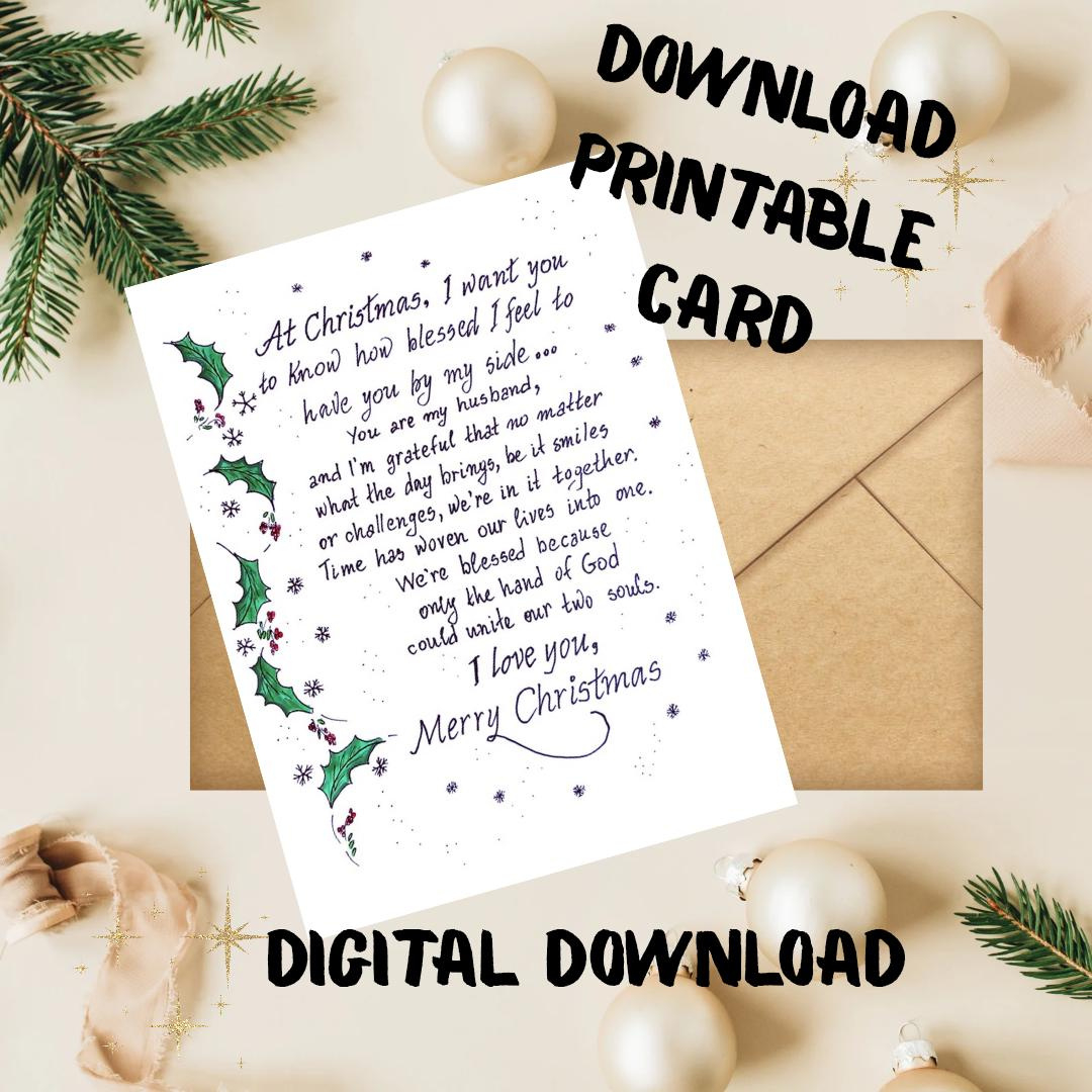 Christmas Love Message Card For Husband. To My Husband Christmas in Christmas Card For Husband Printable