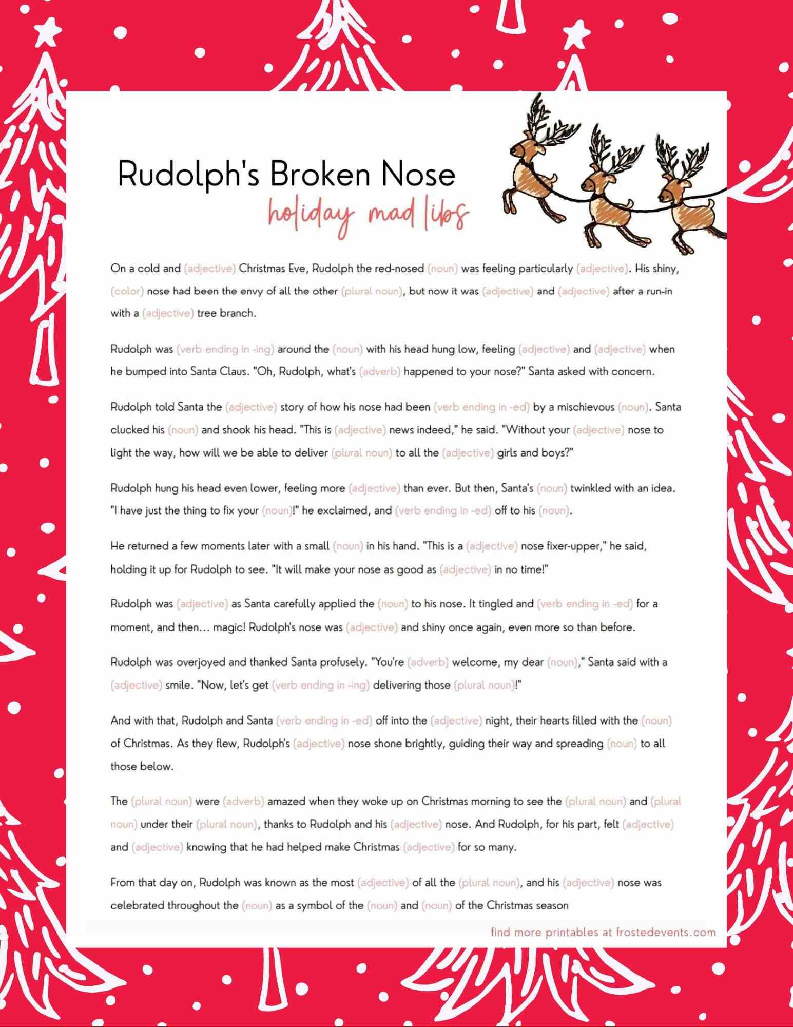 Christmas Mad Libs For Kids- Rudolph Edition - Frosted Blog in Printable Mad Libs For Christmas
