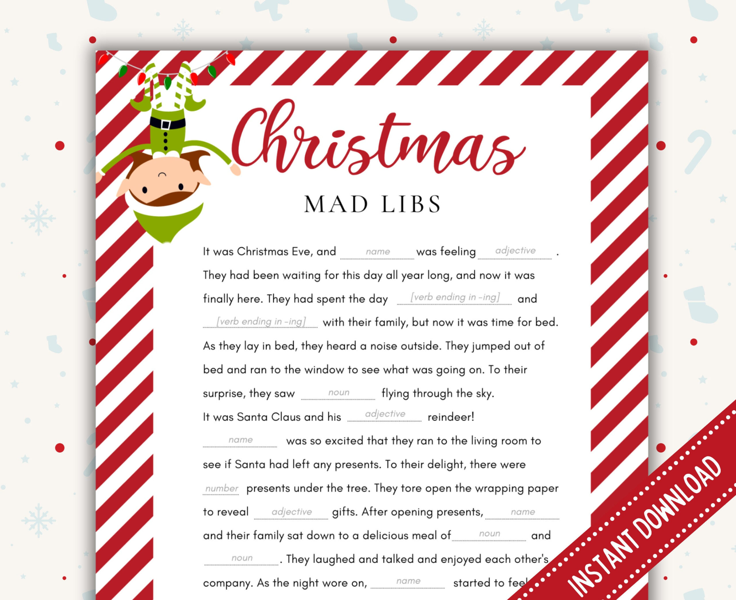 Christmas Mad Libs Game: Druckbare Urlaubsparty Aktivität (Pdf within Printable Mad Libs For Christmas
