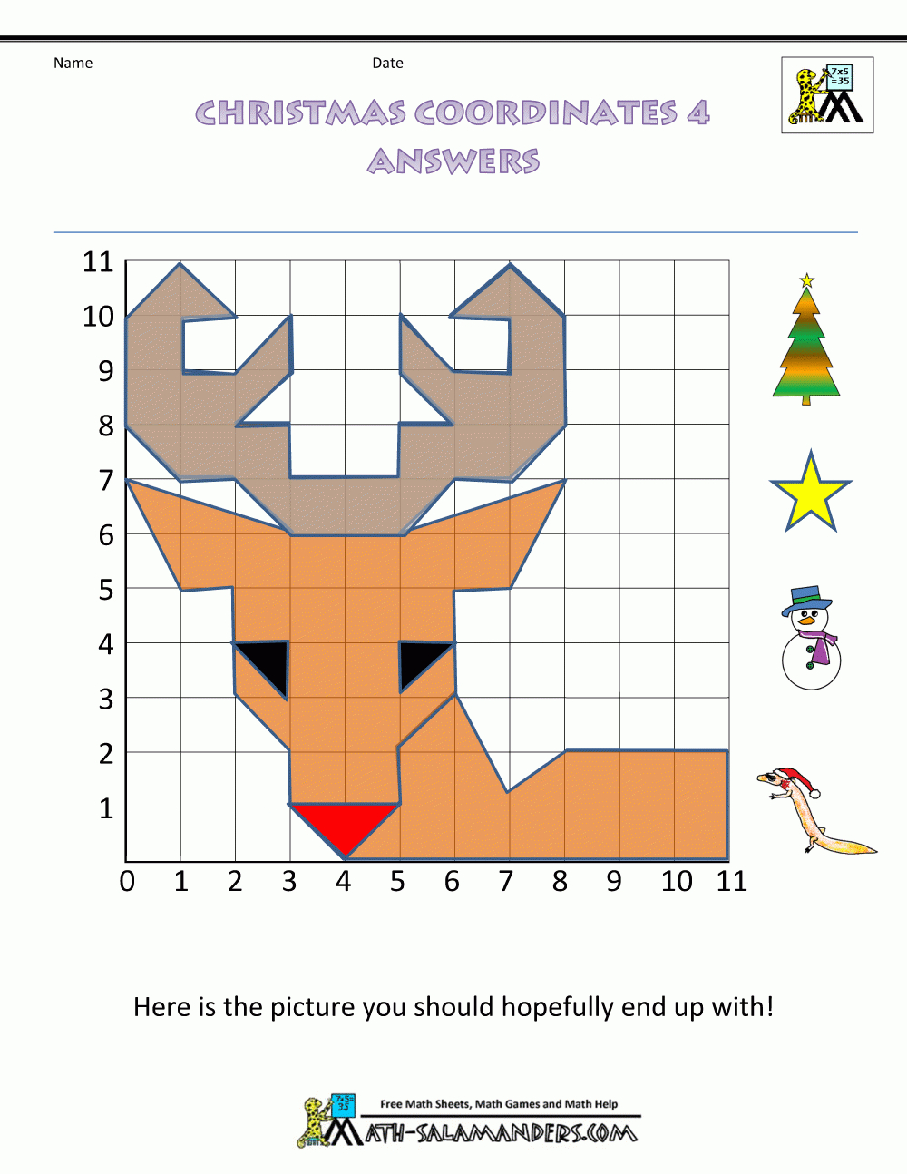 Christmas Math 5Th Grade Worksheets with regard to Free Printable Christmas Coordinates Worksheets