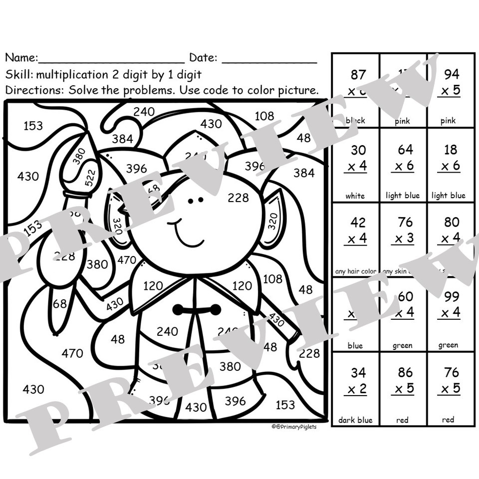 Christmas Math Coloring Pages 2 Digit Multiplication Color intended for Color By Number Multiplication Christmas Worksheet
