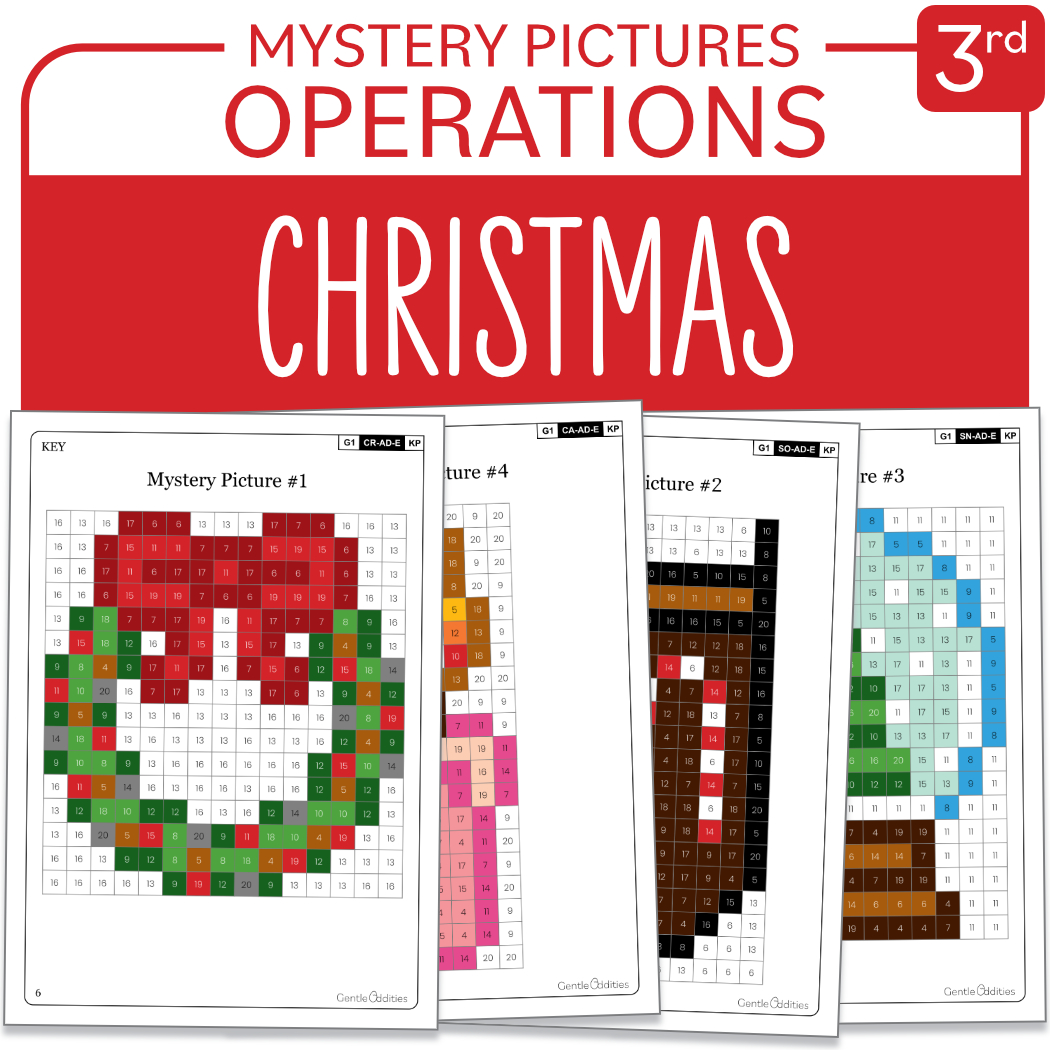 Christmas Math Mystery Pictures Grade 3: Addition Subtraction in Christmas Mystery Worksheets
