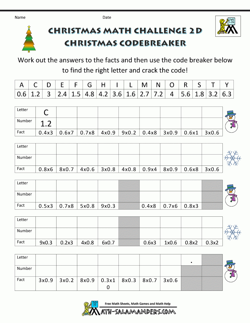 Christmas Math Worksheets (Harder) throughout Christmas Math Worksheets For Middle School