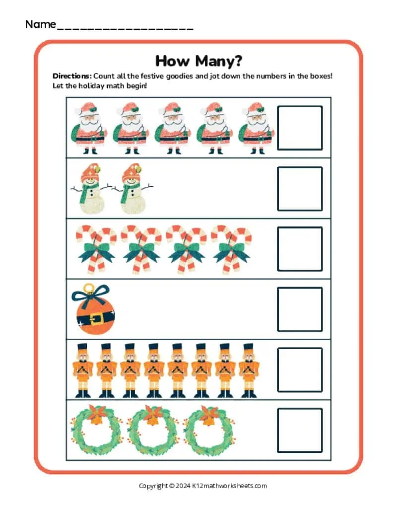 Christmas Math Worksheets - K12 Math Worksheets in Christmas Counting Worksheets