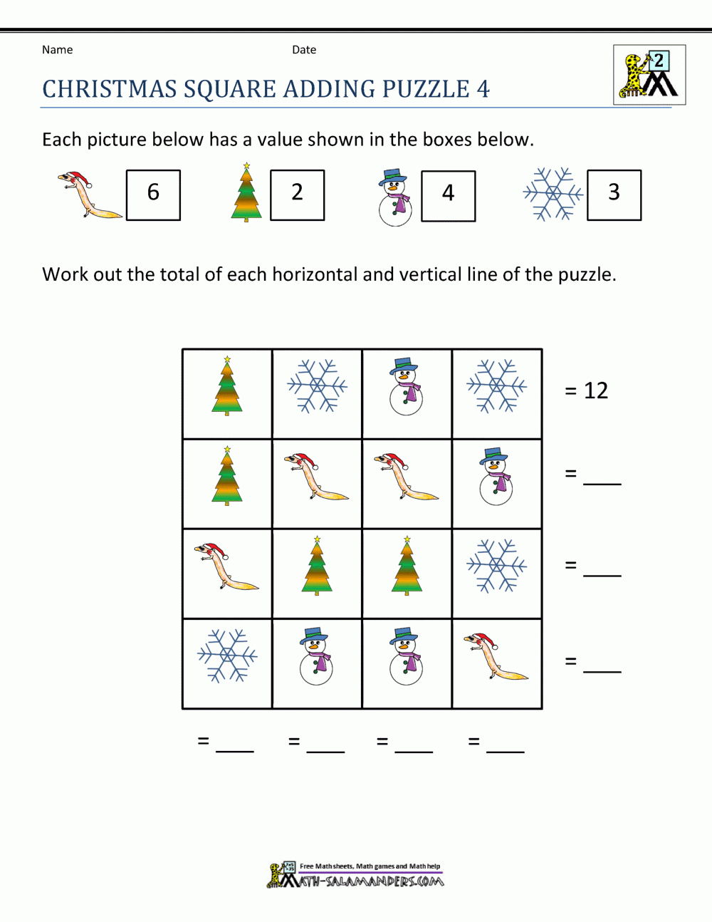 Christmas Math Worksheets throughout Christmas Math Puzzles Printable