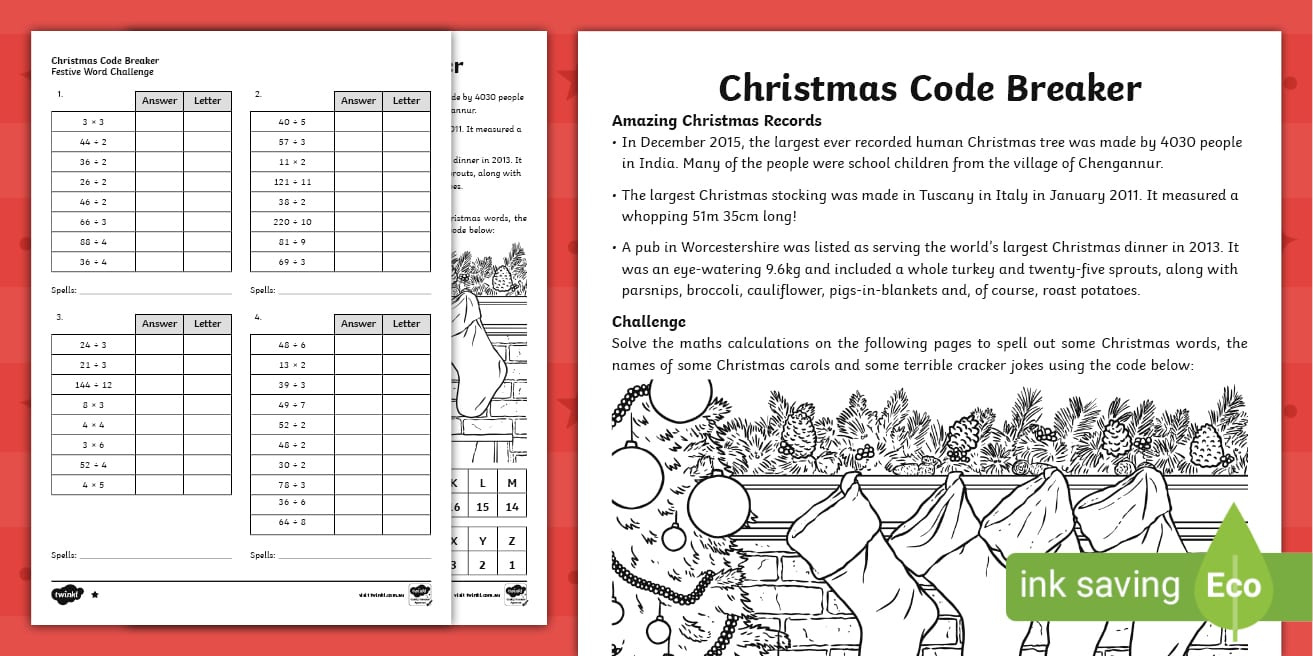 Christmas Maths Code Breaker Differentiated Worksheets within Christmas Code Breaker Worksheets