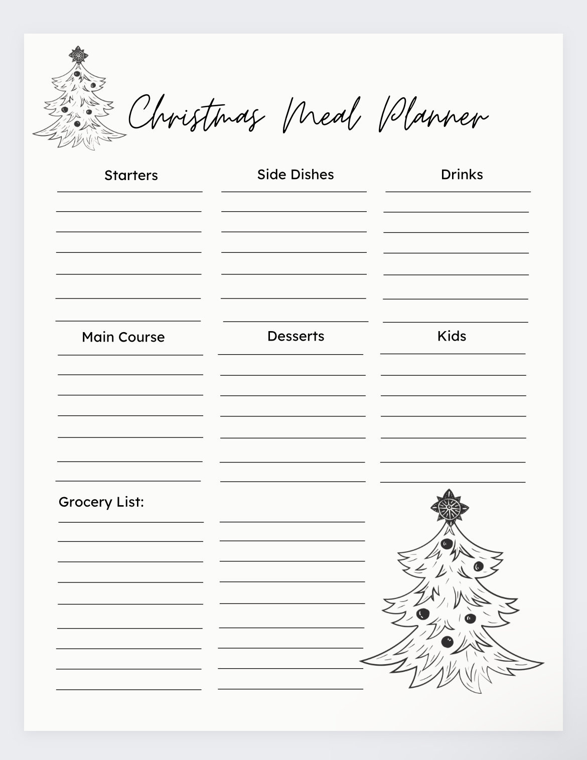 Christmas Meal Planner,Christmas Menu,Christmas Dinner Planner inside Christmas Menu Planner Printable