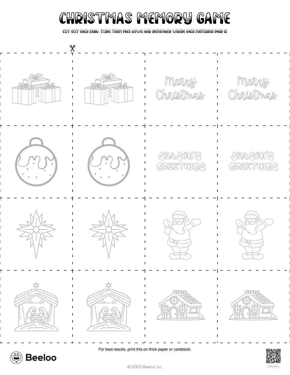 Christmas Memory Game • Beeloo Printable Crafts And Activities For regarding Christmas Memory Game Printable Black and White