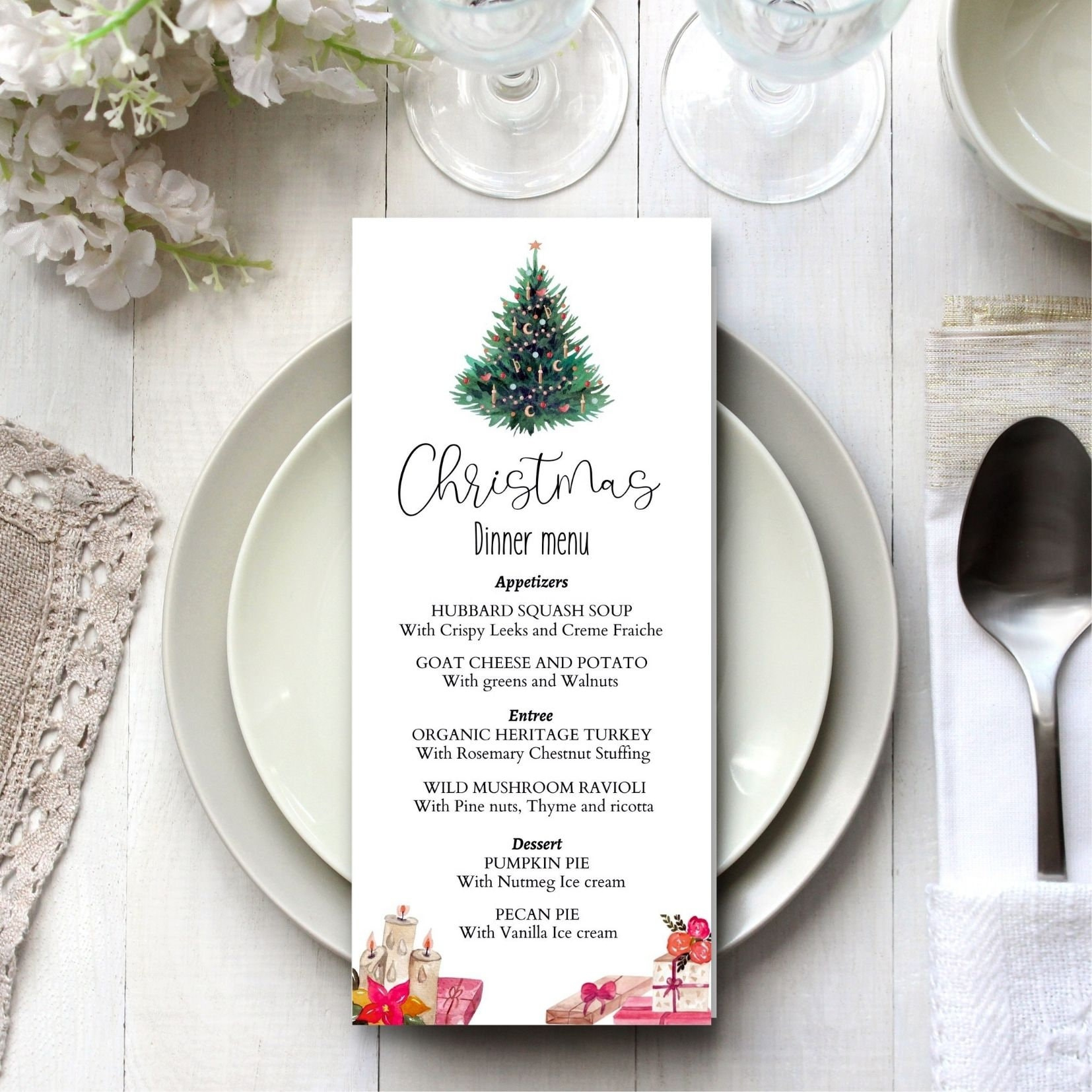 Christmas Menu Dinner Template, Xmas Dinner Menu Instant Download pertaining to Christmas Dinner Menu Printable