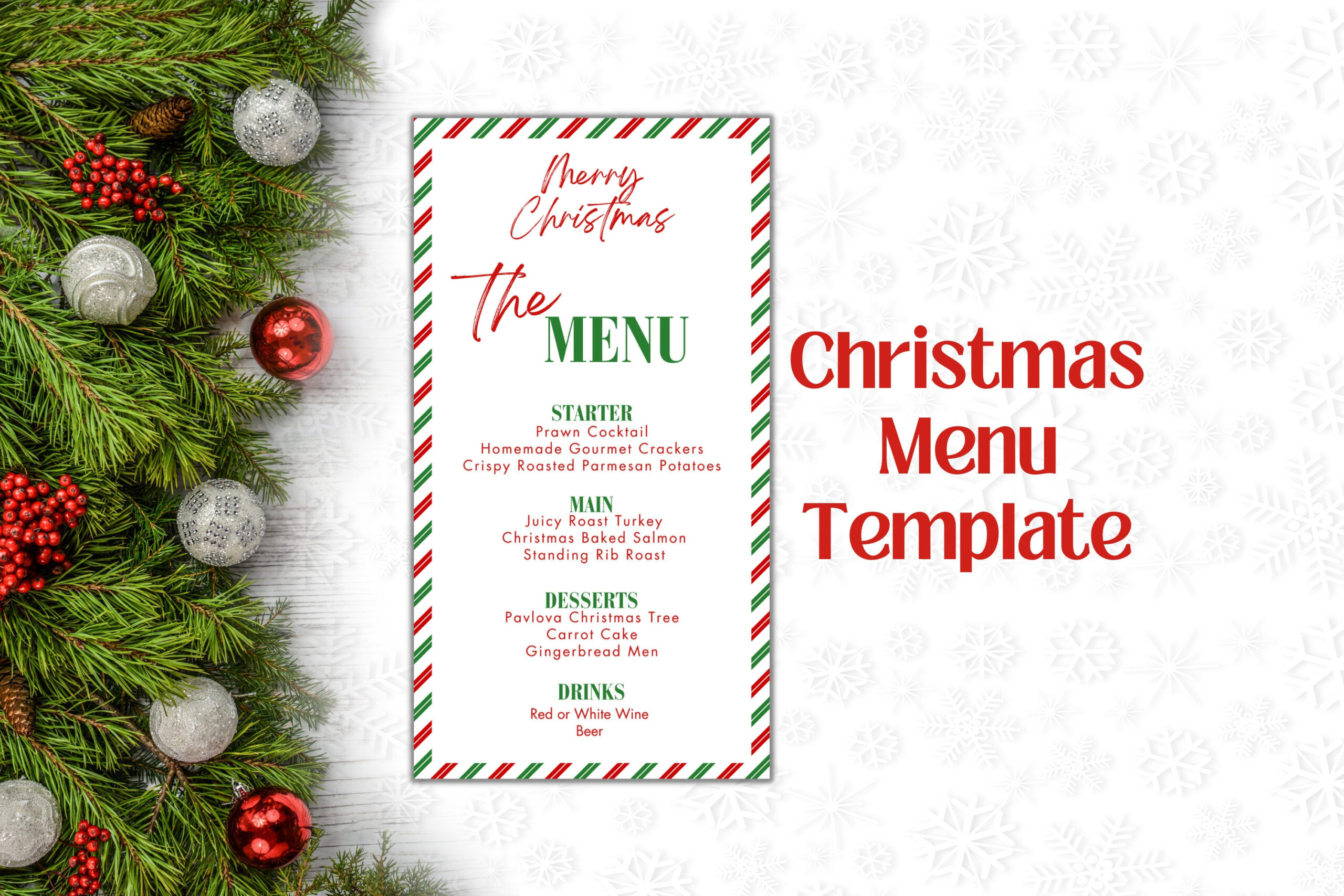 Christmas Menu Template Editable | Christmas Party Menu with Christmas Menu Template Printable