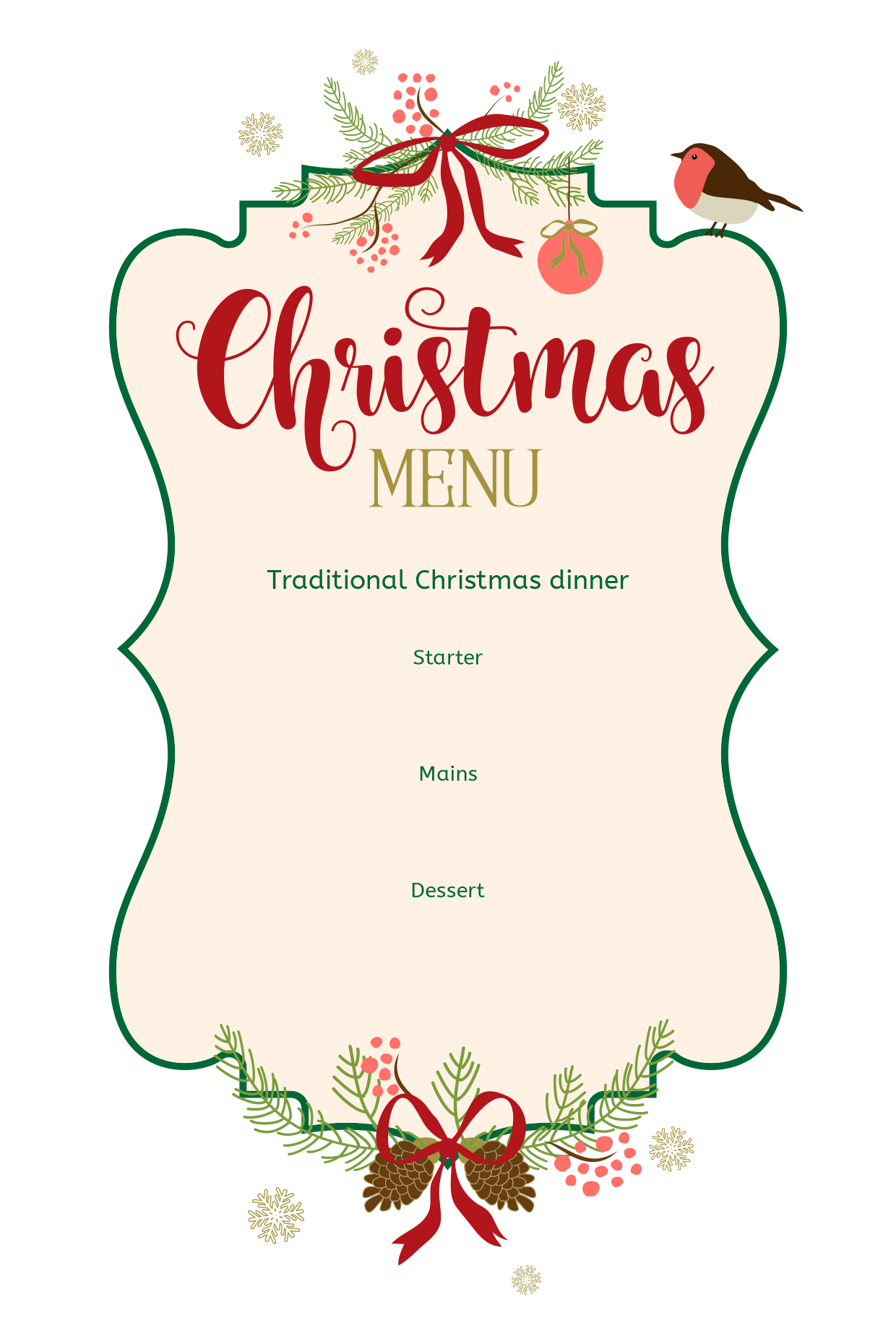 Christmas Menu With Curvy Frame Sign Template | Square Signs pertaining to Christmas Dinner Menu Printable