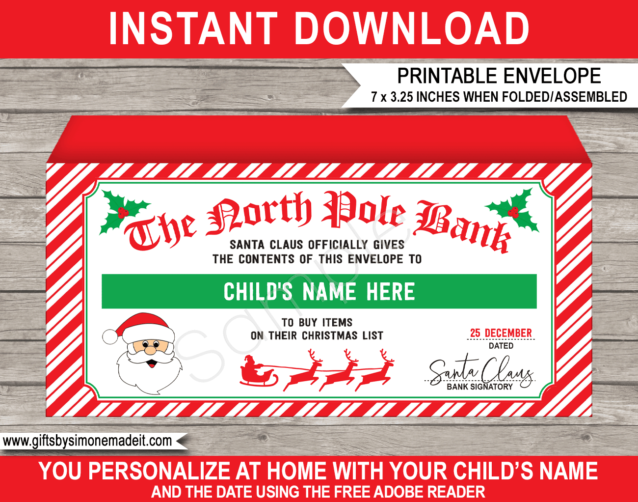 Christmas Money Envelope (From Santa) - Red & Green for Christmas Cash Envelope Printable