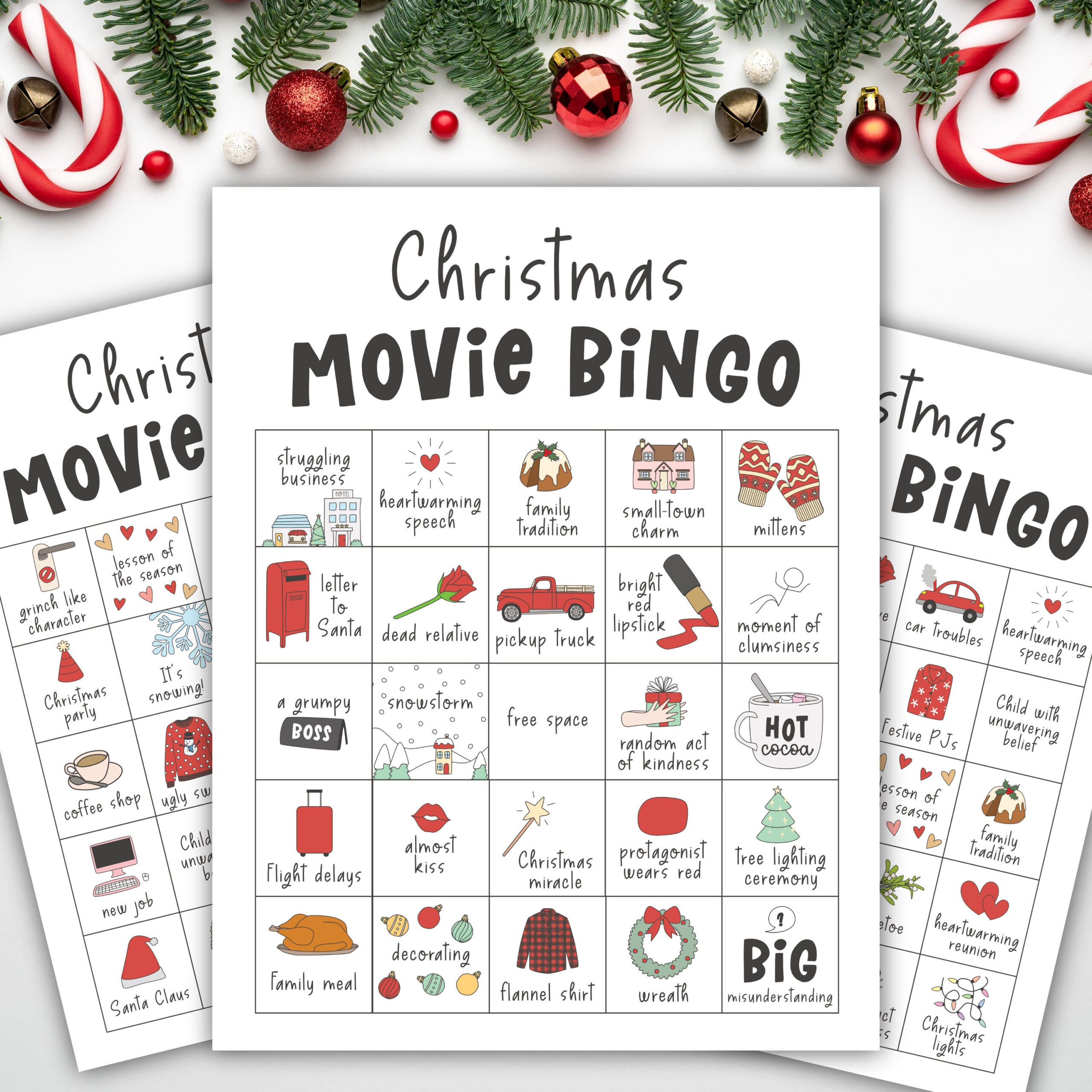 Christmas Movie Bingo Cards, Printable Holiday Games, Xmas in Holiday Movie Bingo Printable