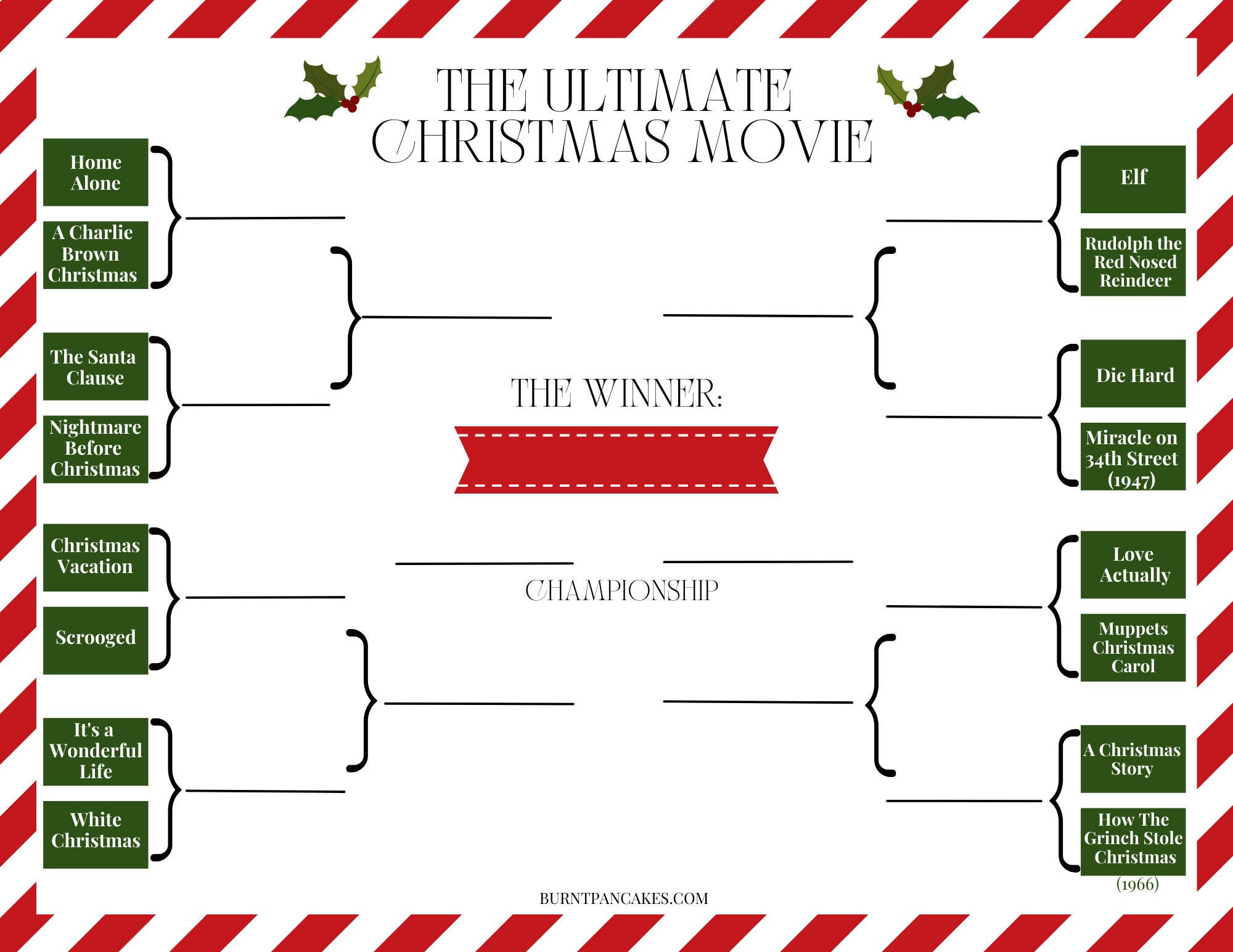 Christmas Movie Bracket Printable | Party Game | Instant Download in Christmas Movie Bracket Printable