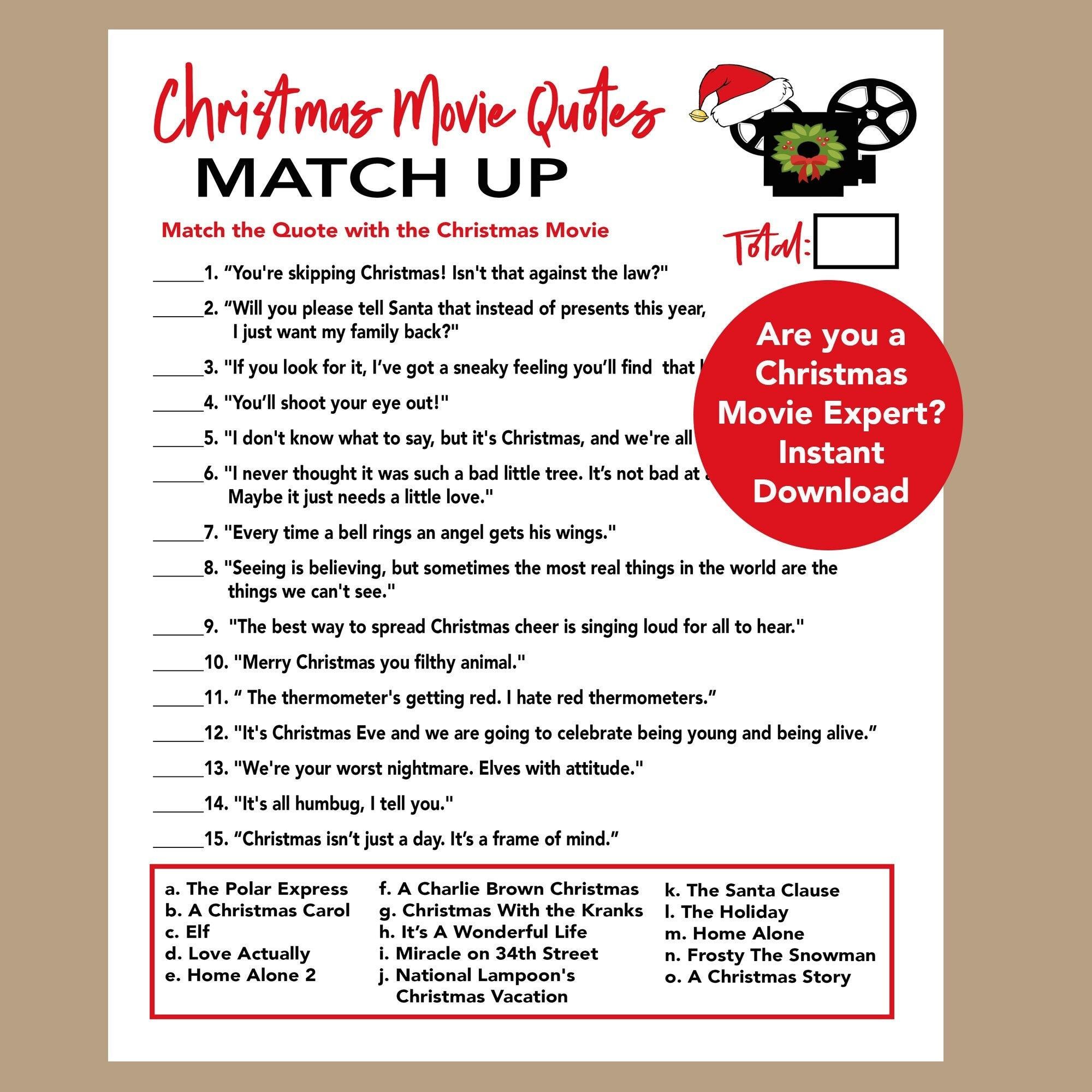 Christmas Movie Guess The Movie Scene Quiz Christmas Movie with Christmas Movie Quote Game Printable