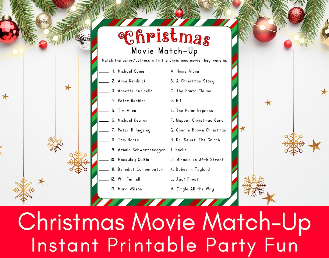 Christmas Movie Match-Up Game, Printable Holiday Trivia Game throughout Christmas Movie Match Game Printable