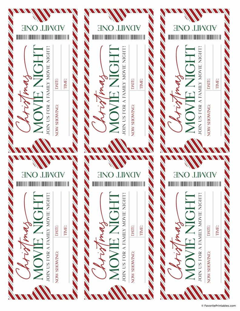 Christmas Movie Night Tickets And Checklist, Free Printable Set regarding Christmas Movie Night Printable