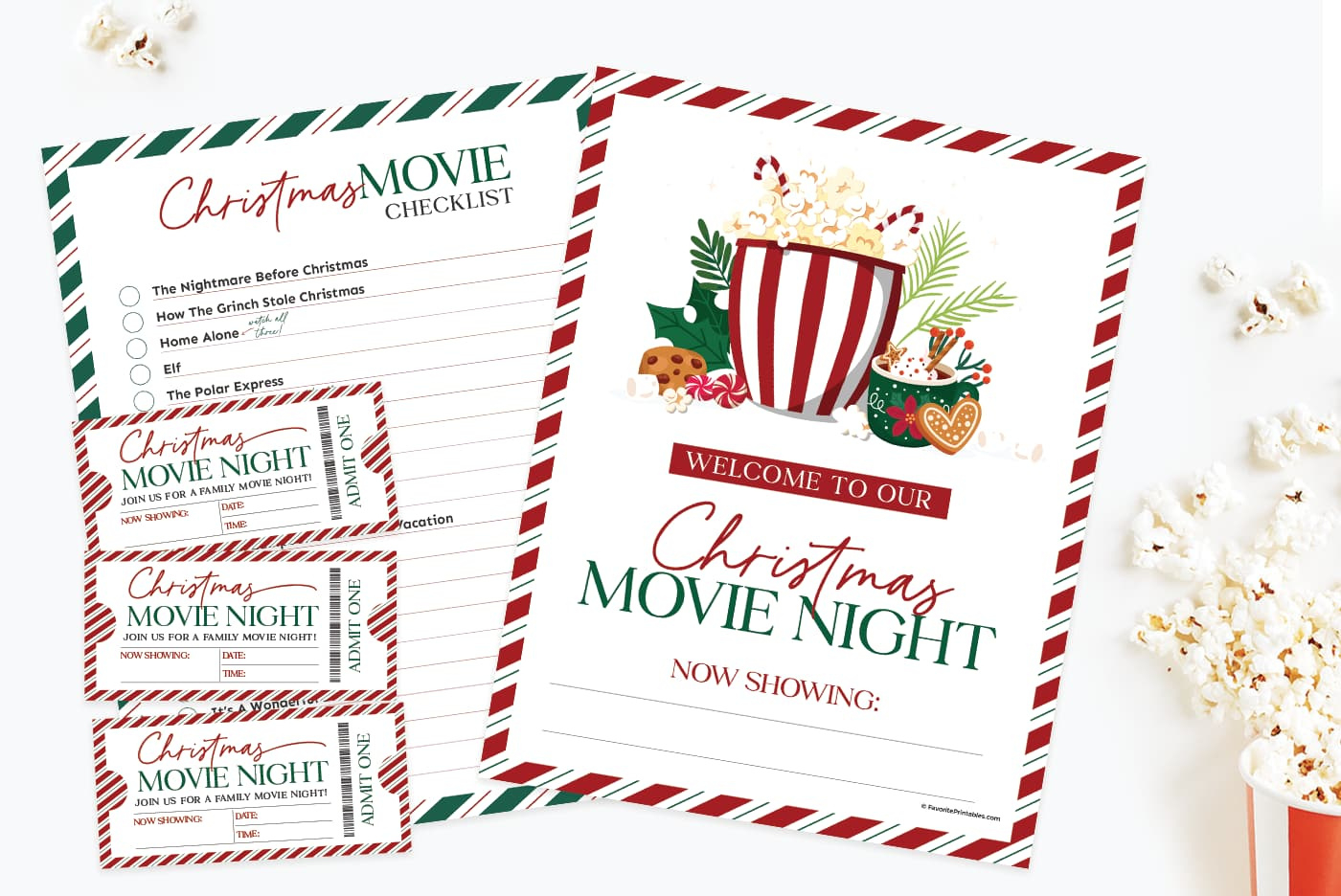 Christmas Movie Night Tickets And Checklist, Free Printable Set within Elf On The Shelf Movie Night Free Printable