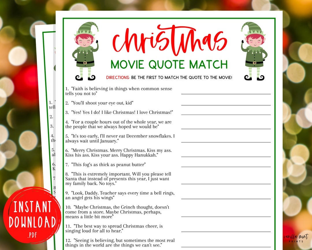 Christmas Movie Quote Match Game | Matching Trivia Game with regard to Christmas Movie Match Game Printable