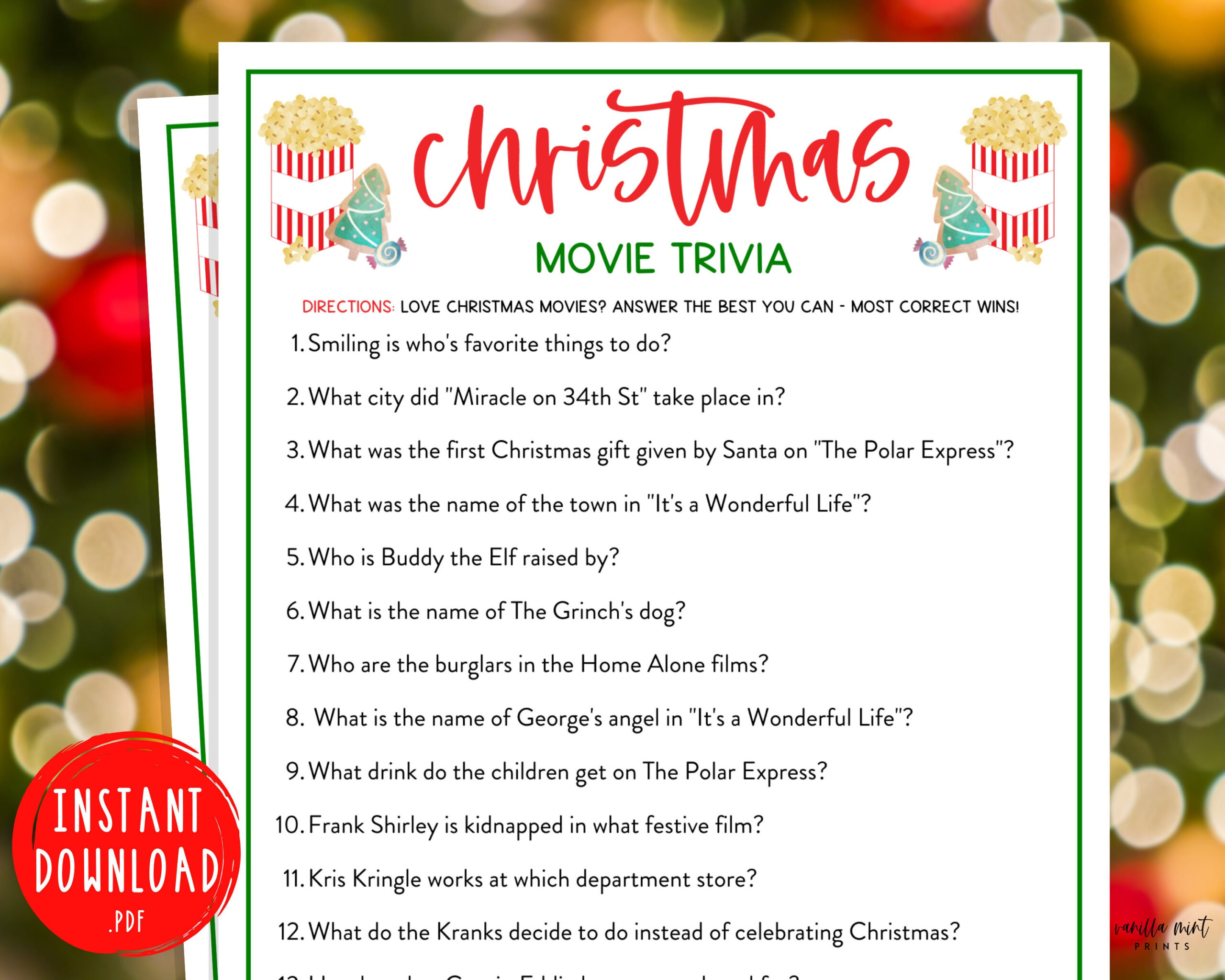 Christmas Movie Trivia Game | Christmas Trivia Printable Games in Christmas Film Quiz Printable
