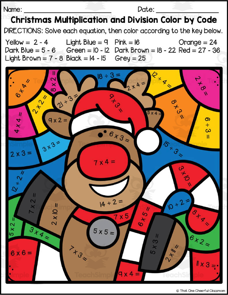 Christmas Multiplication + Division Colorcode Packet regarding Multiplication and Division Christmas Worksheets