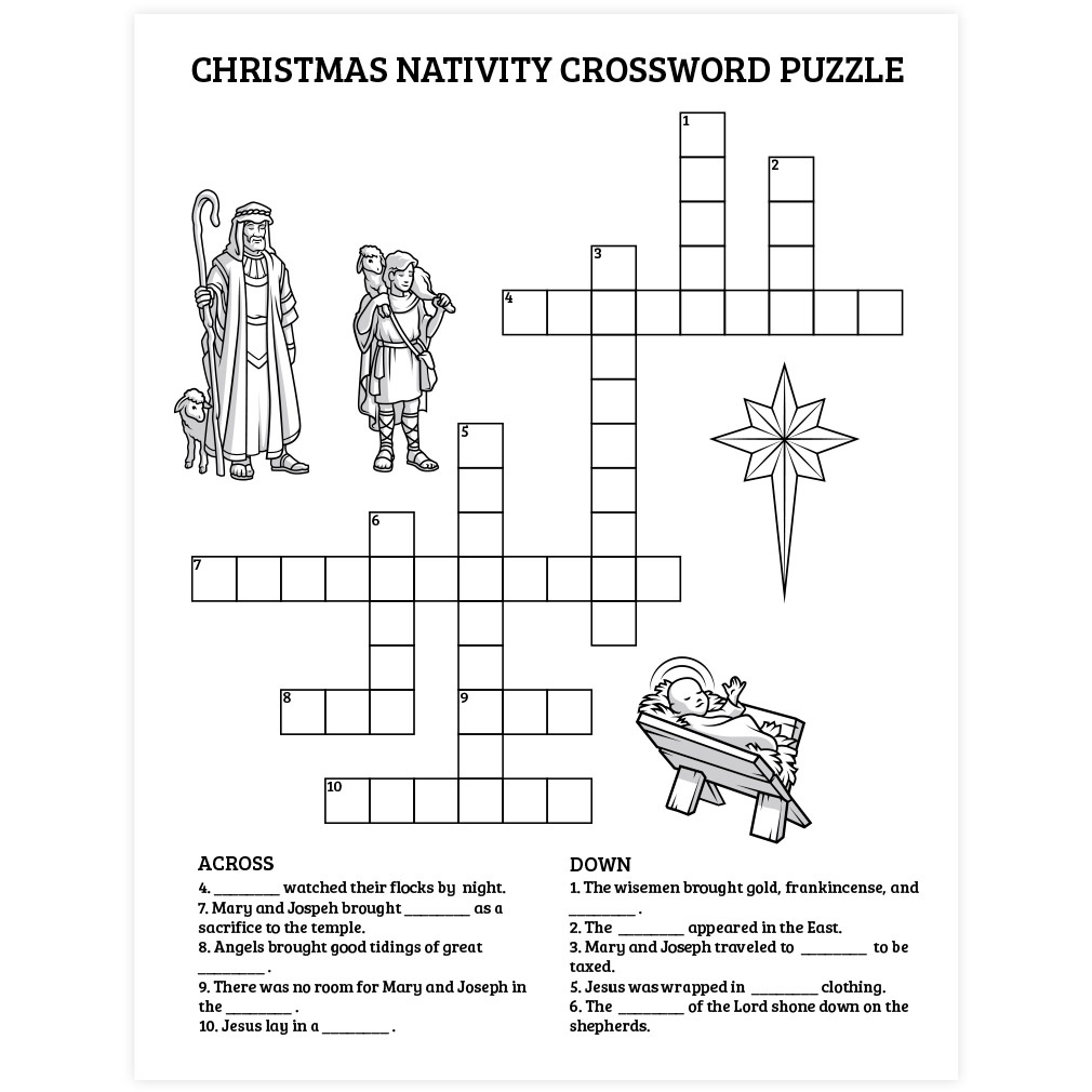 Christmas Nativity Crossword Puzzle - Printable throughout Christian Christmas Puzzles Printable