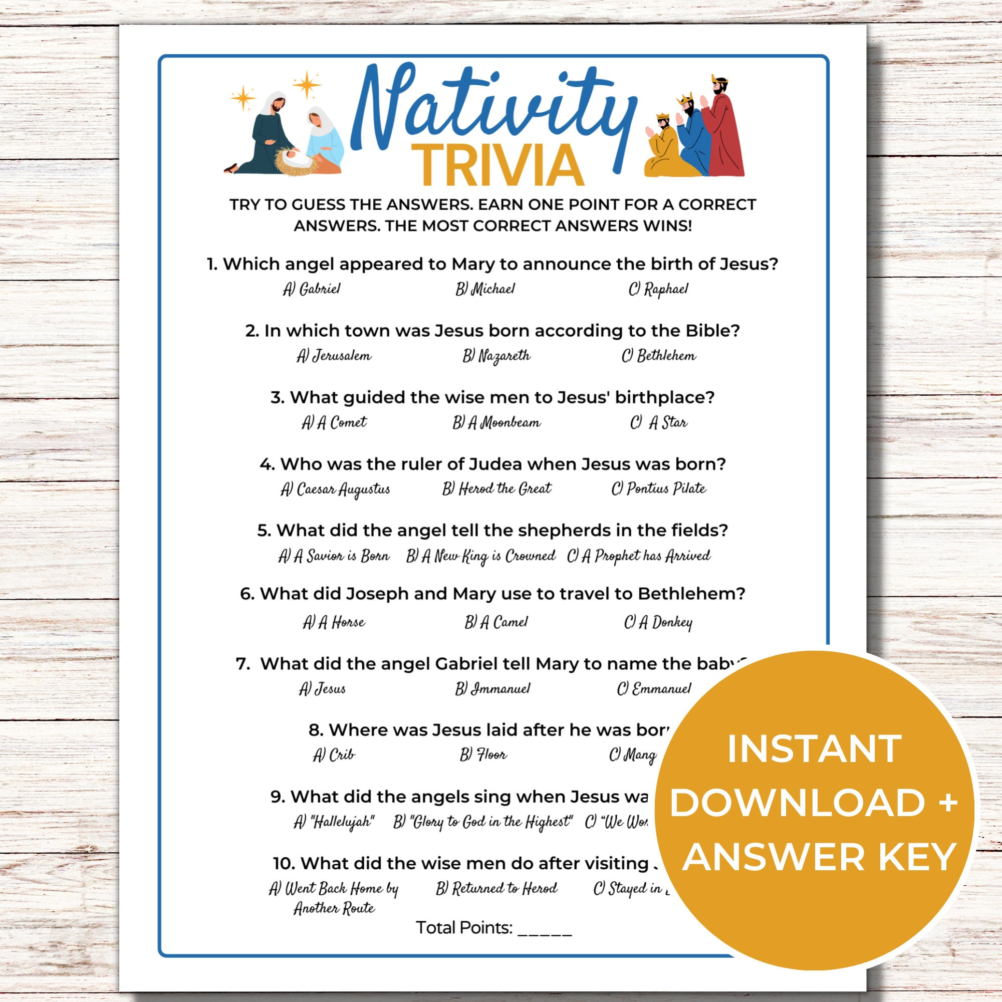Christmas Nativity Trivia Game, Printable Christmas Games, Fun within Nativity Trivia Printable