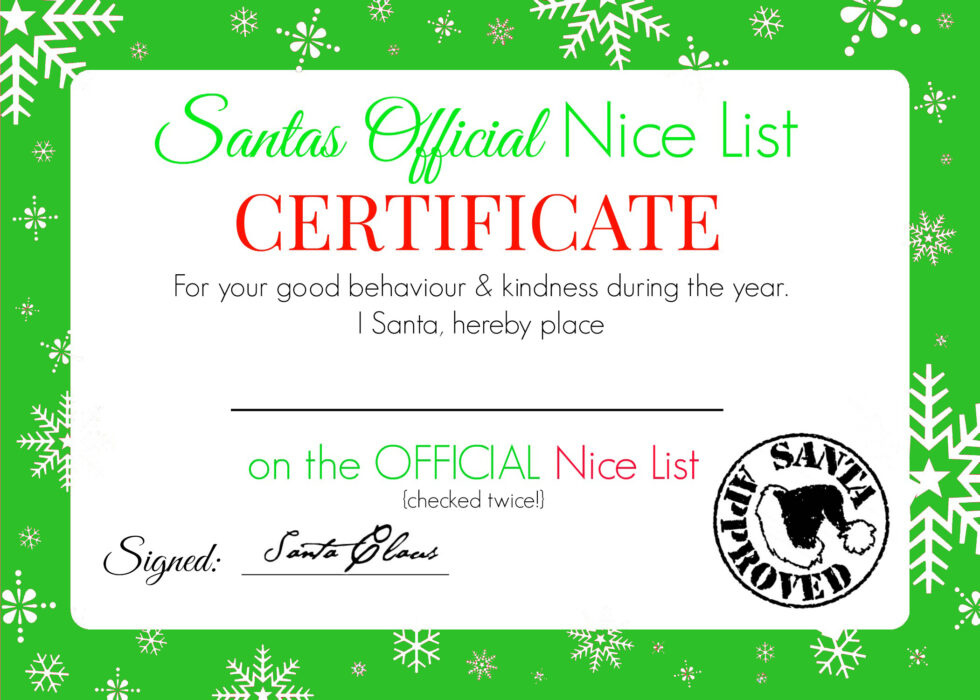 Christmas Nice List Certificate - Free Printable! - Super Busy Mum in Santa Certificate Printable