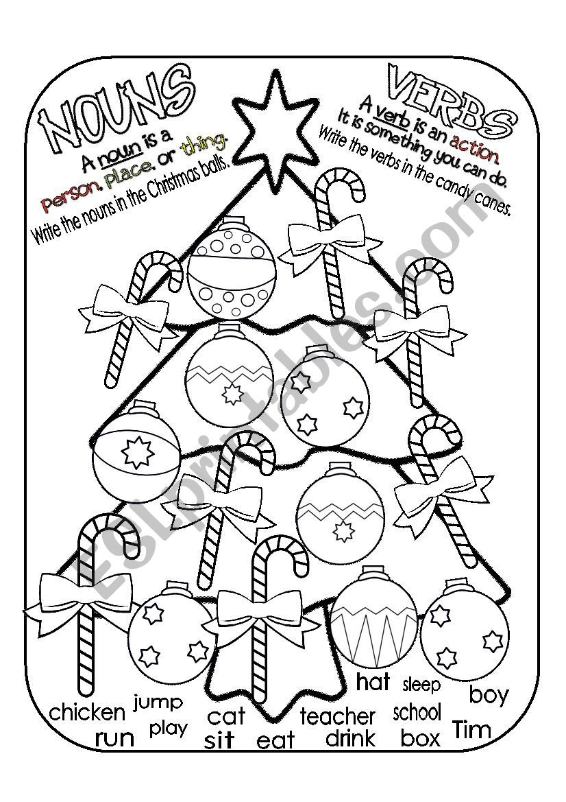 Christmas Noun Verb Sort - Esl Worksheetlizsantiago within Christmas Verbs Worksheets