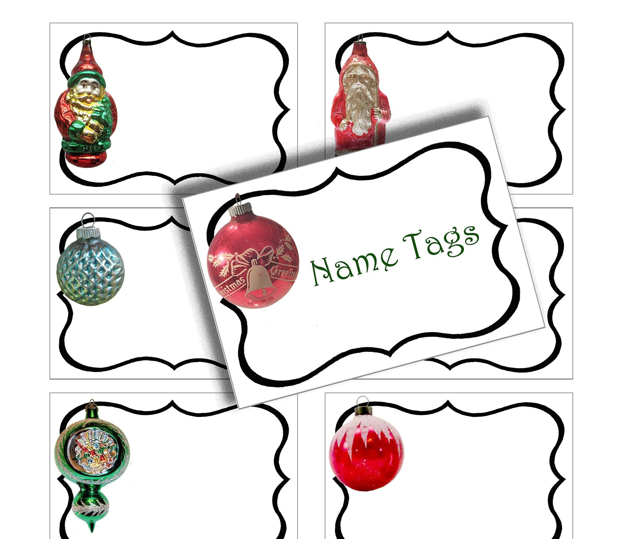 Christmas Ornament Tags, Digital Editable Name Tags, Holiday Gift for Christmas Ornament Tag Printable